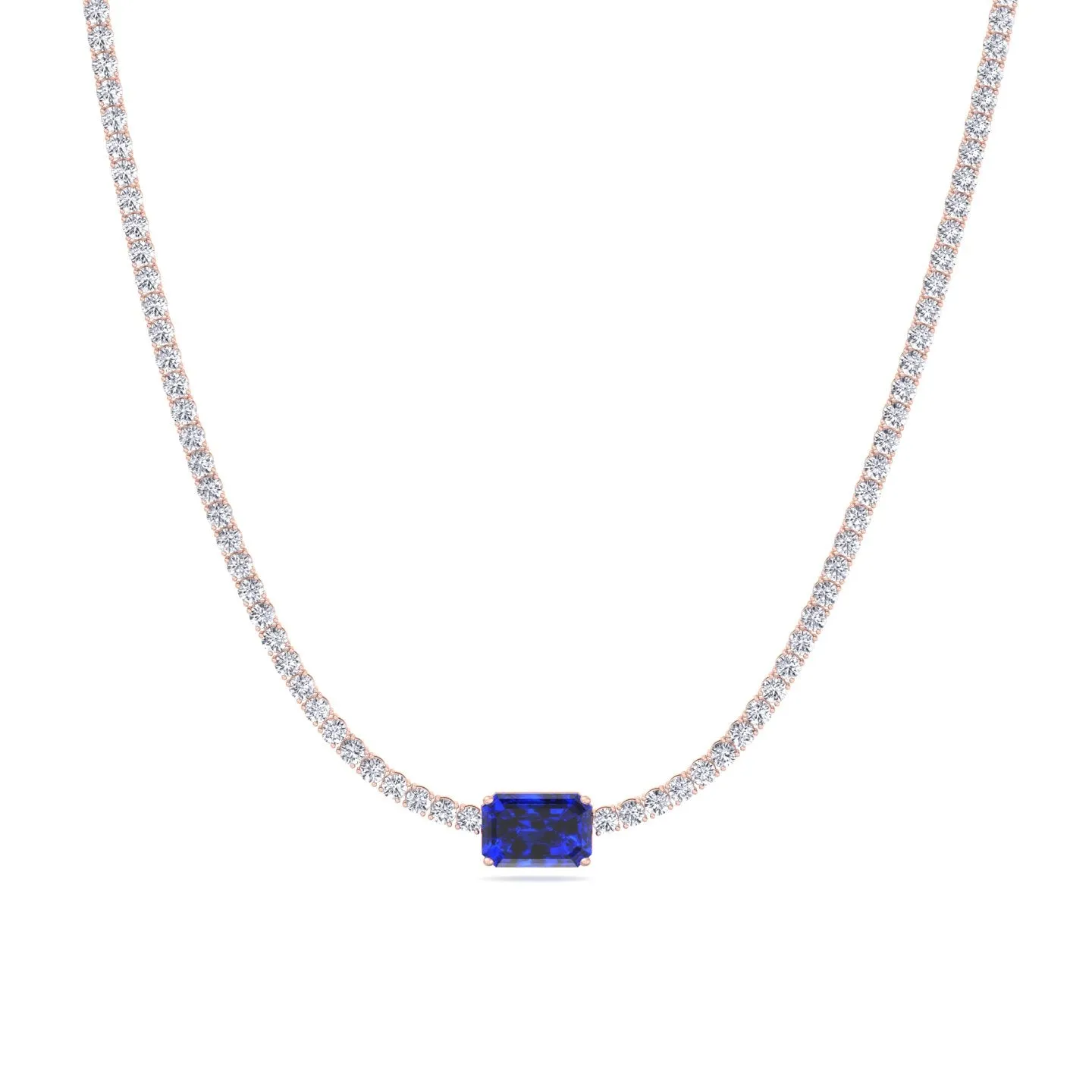 (12CT T.W.) Single Stone Natural Blue Sapphire Diamond Tennis Necklace