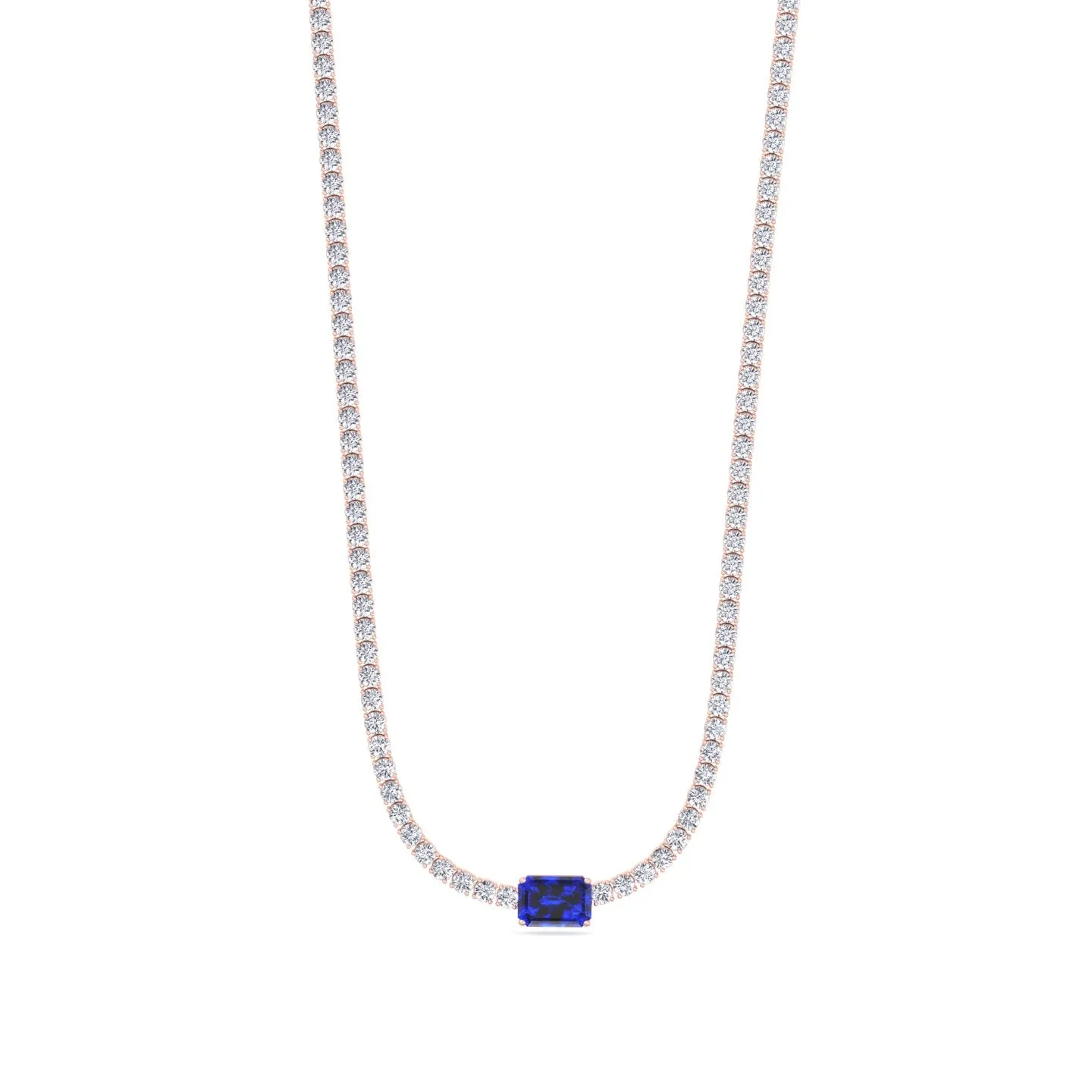 (12CT T.W.) Single Stone Natural Blue Sapphire Diamond Tennis Necklace