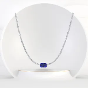 (12CT T.W.) Single Stone Natural Blue Sapphire Diamond Tennis Necklace