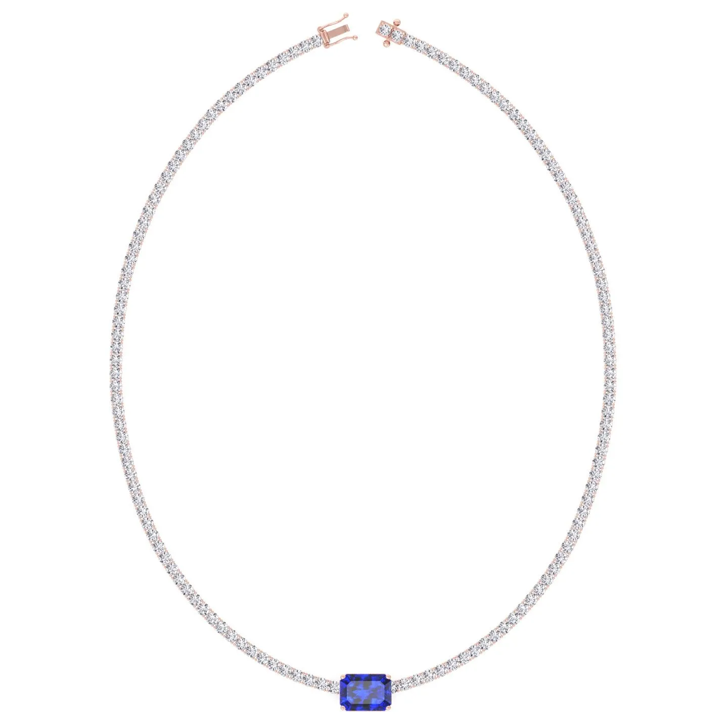 (12CT T.W.) Single Stone Natural Blue Sapphire Diamond Tennis Necklace