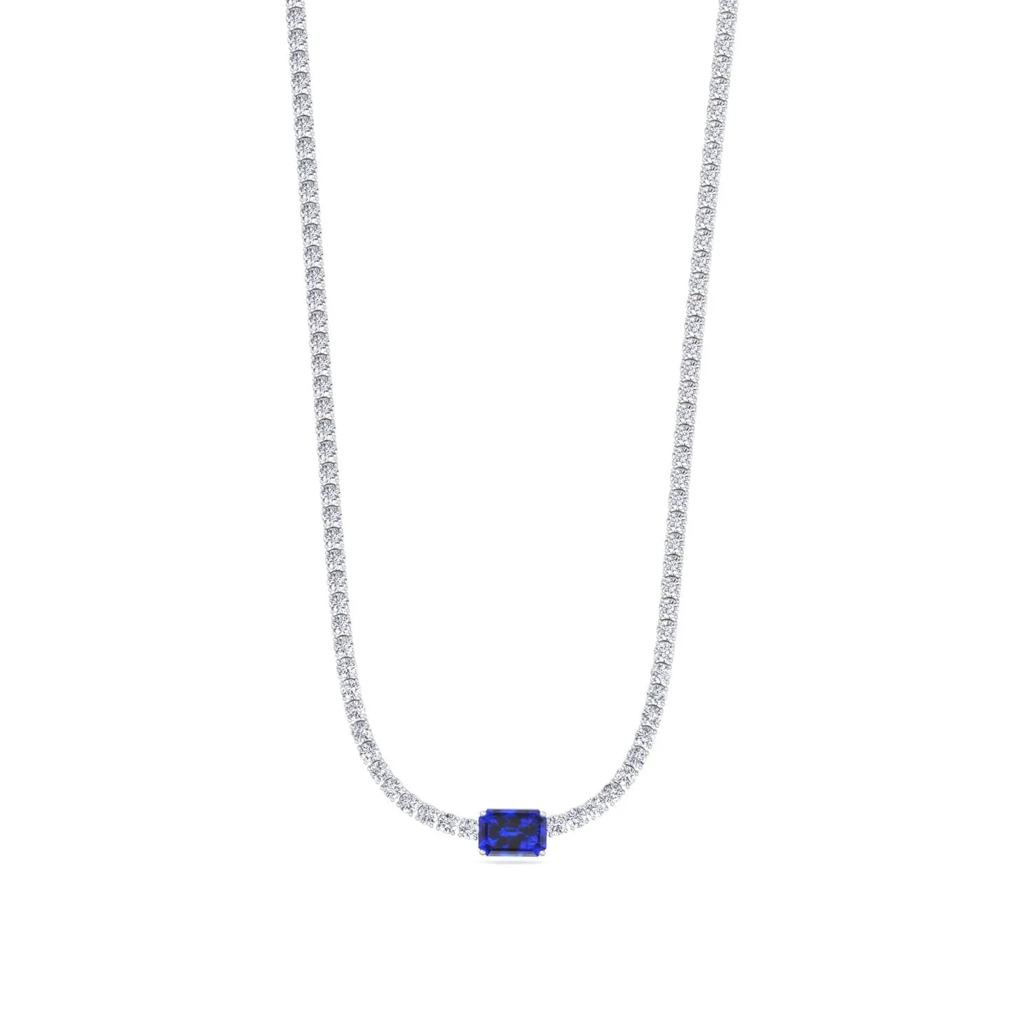 (12CT T.W.) Single Stone Natural Blue Sapphire Diamond Tennis Necklace