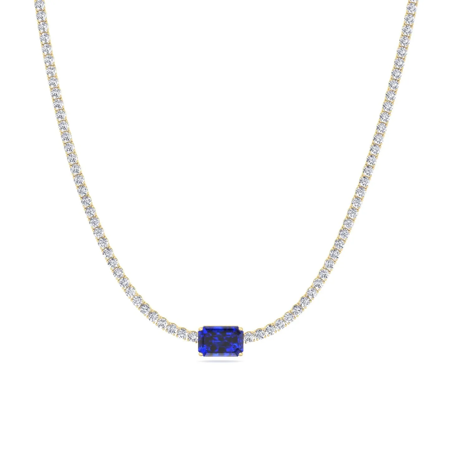 (12CT T.W.) Single Stone Natural Blue Sapphire Diamond Tennis Necklace