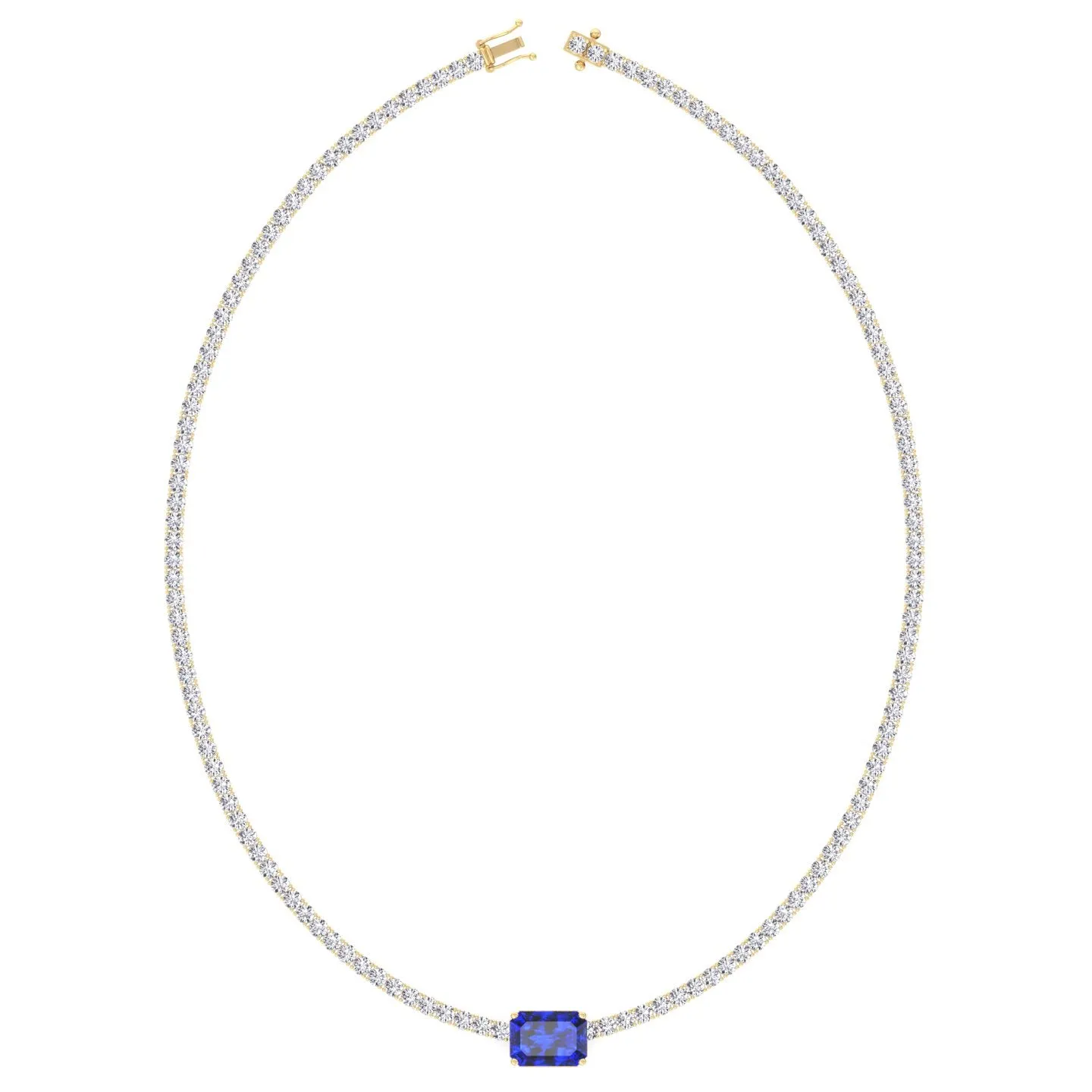 (12CT T.W.) Single Stone Natural Blue Sapphire Diamond Tennis Necklace