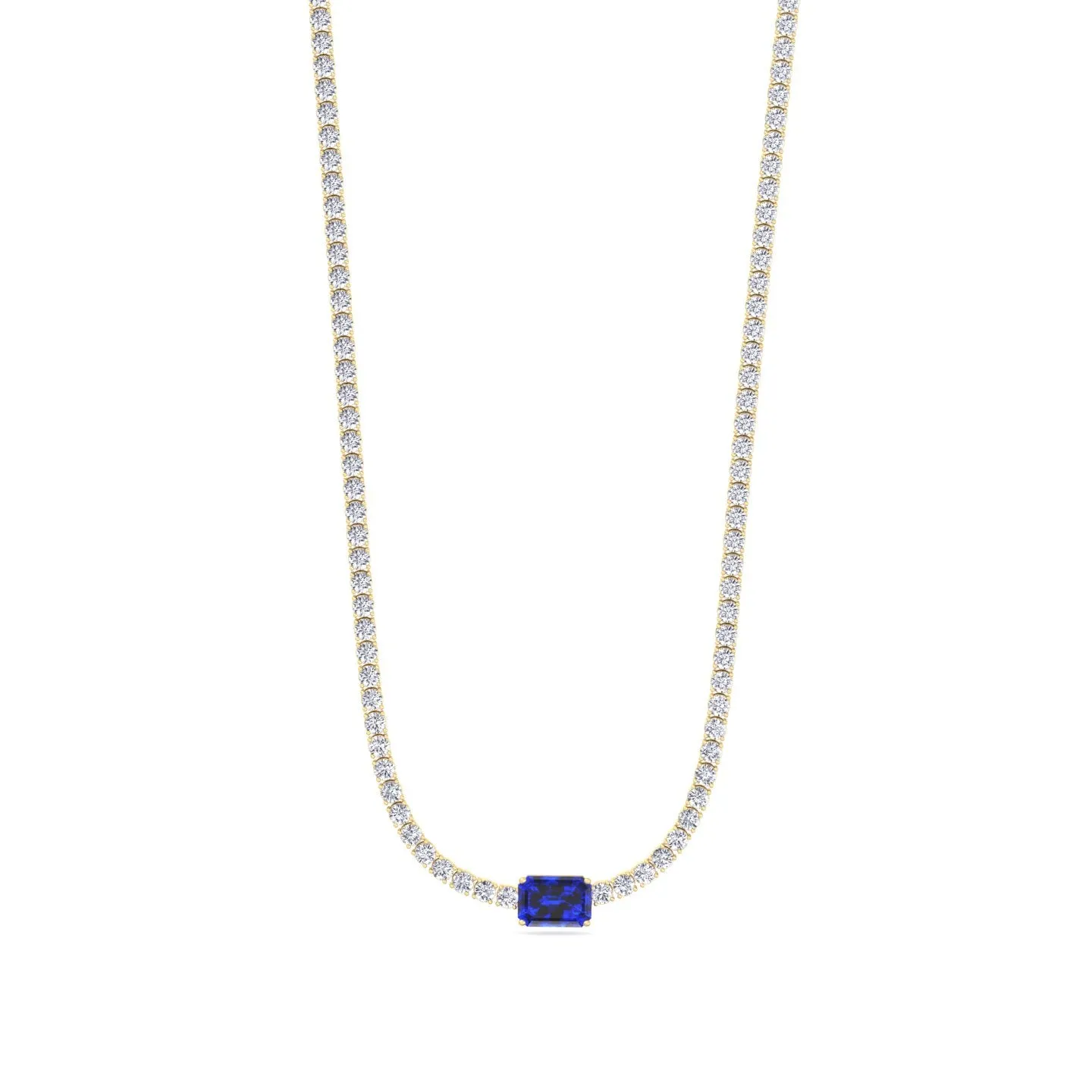 (12CT T.W.) Single Stone Natural Blue Sapphire Diamond Tennis Necklace