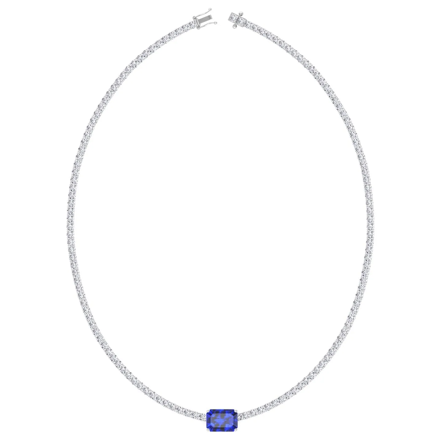 (12CT T.W.) Single Stone Natural Blue Sapphire Diamond Tennis Necklace
