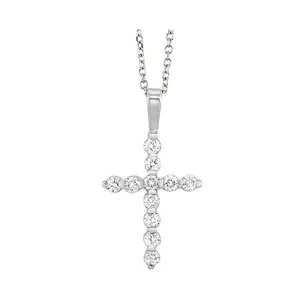 14KT White Gold & Diamond Classic Book Cross Pendants Neckwear Pendant  - 1/10 ctw