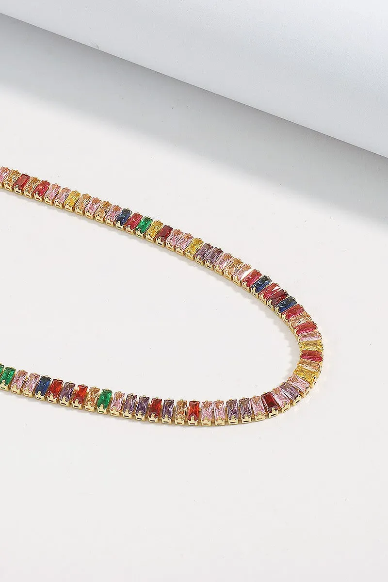 18K Gold Plated Rainbow CZ Necklace