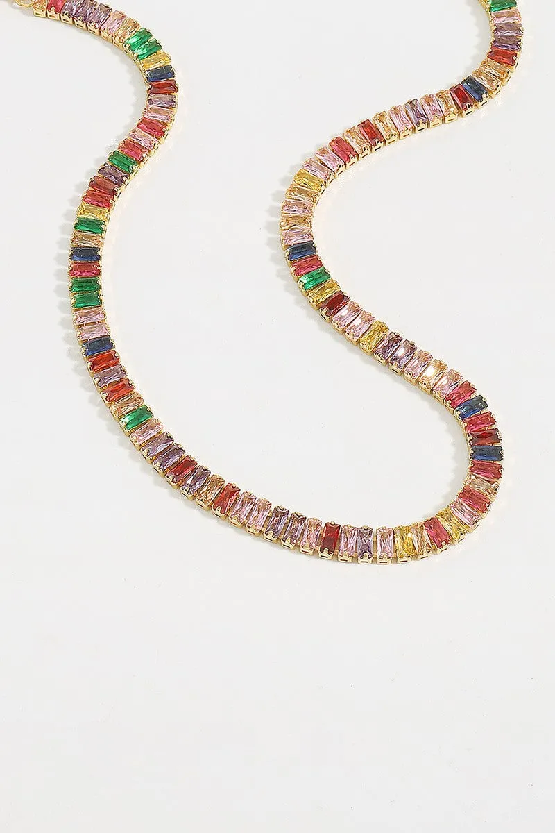 18K Gold Plated Rainbow CZ Necklace