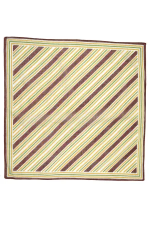 1970s Brown, Green & Yellow Striped Square Cotton Scarf