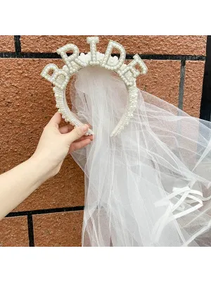 2pcs Bride Pearl Headband Crown Wedding Bridal Shower Decoration Bachelorette Hen Party Supplies Bride to be Hairbands