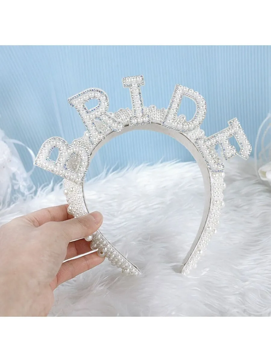 2pcs Bride Pearl Headband Crown Wedding Bridal Shower Decoration Bachelorette Hen Party Supplies Bride to be Hairbands