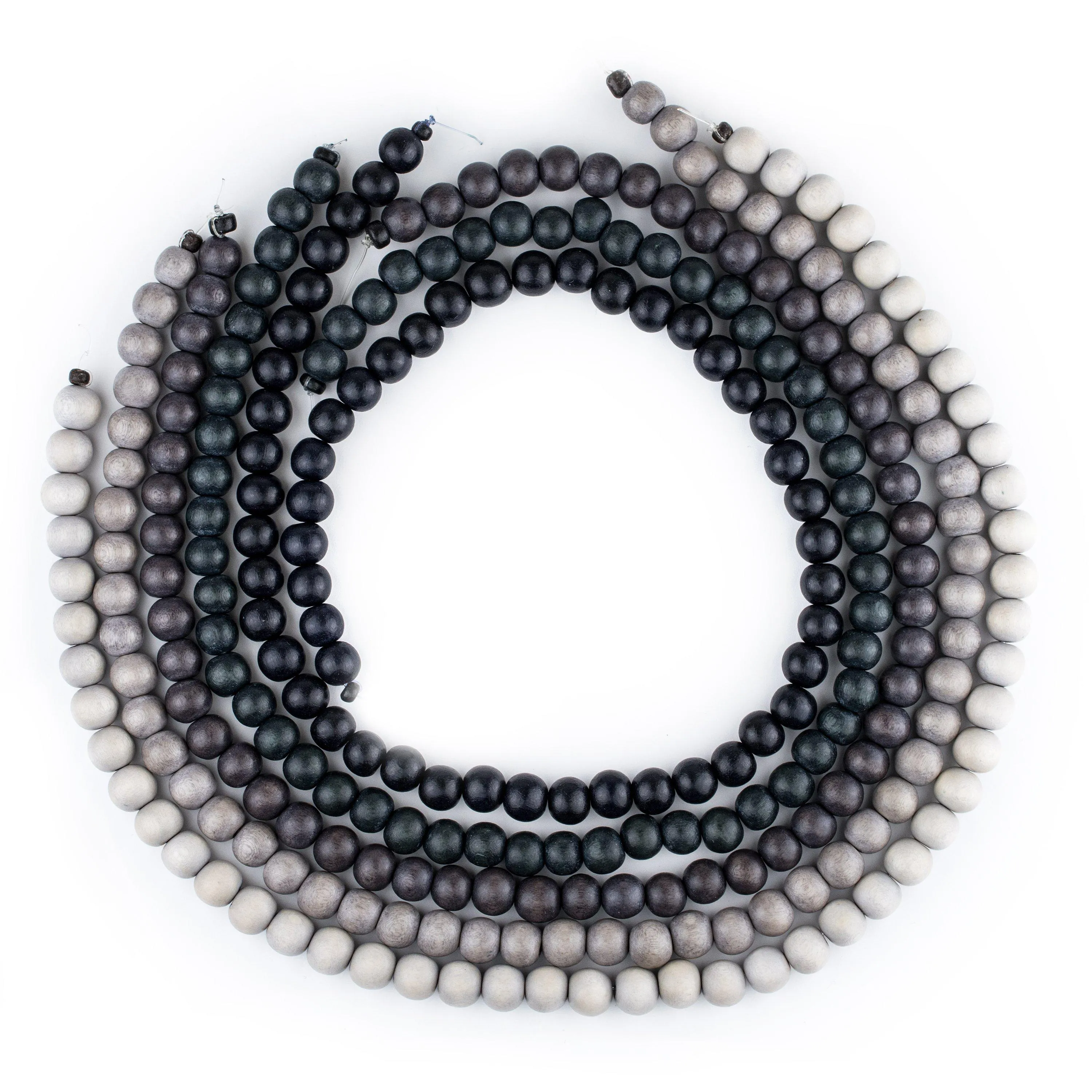5 Strand Bundle: Grey Natural Wood Beads (8mm)