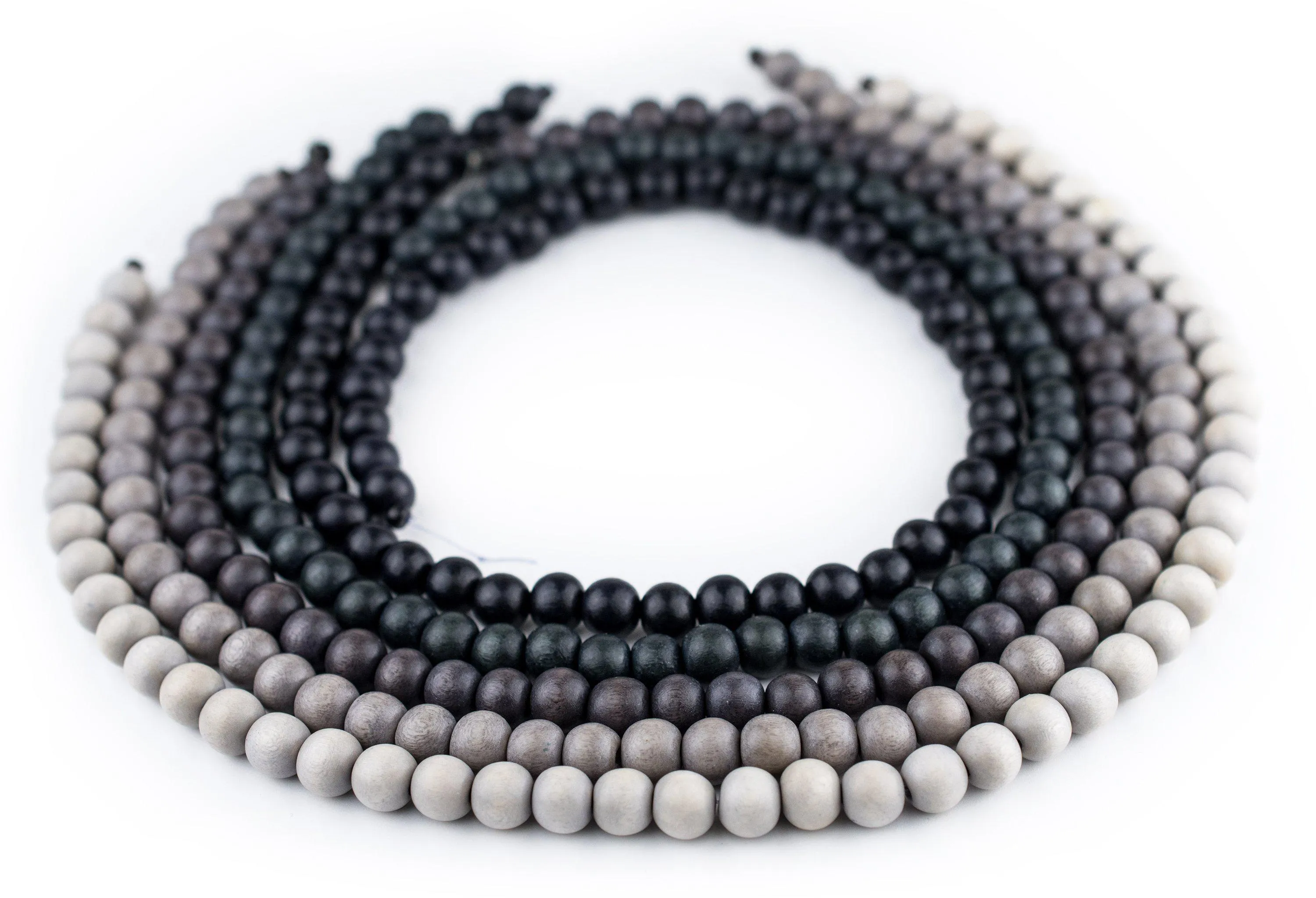 5 Strand Bundle: Grey Natural Wood Beads (8mm)