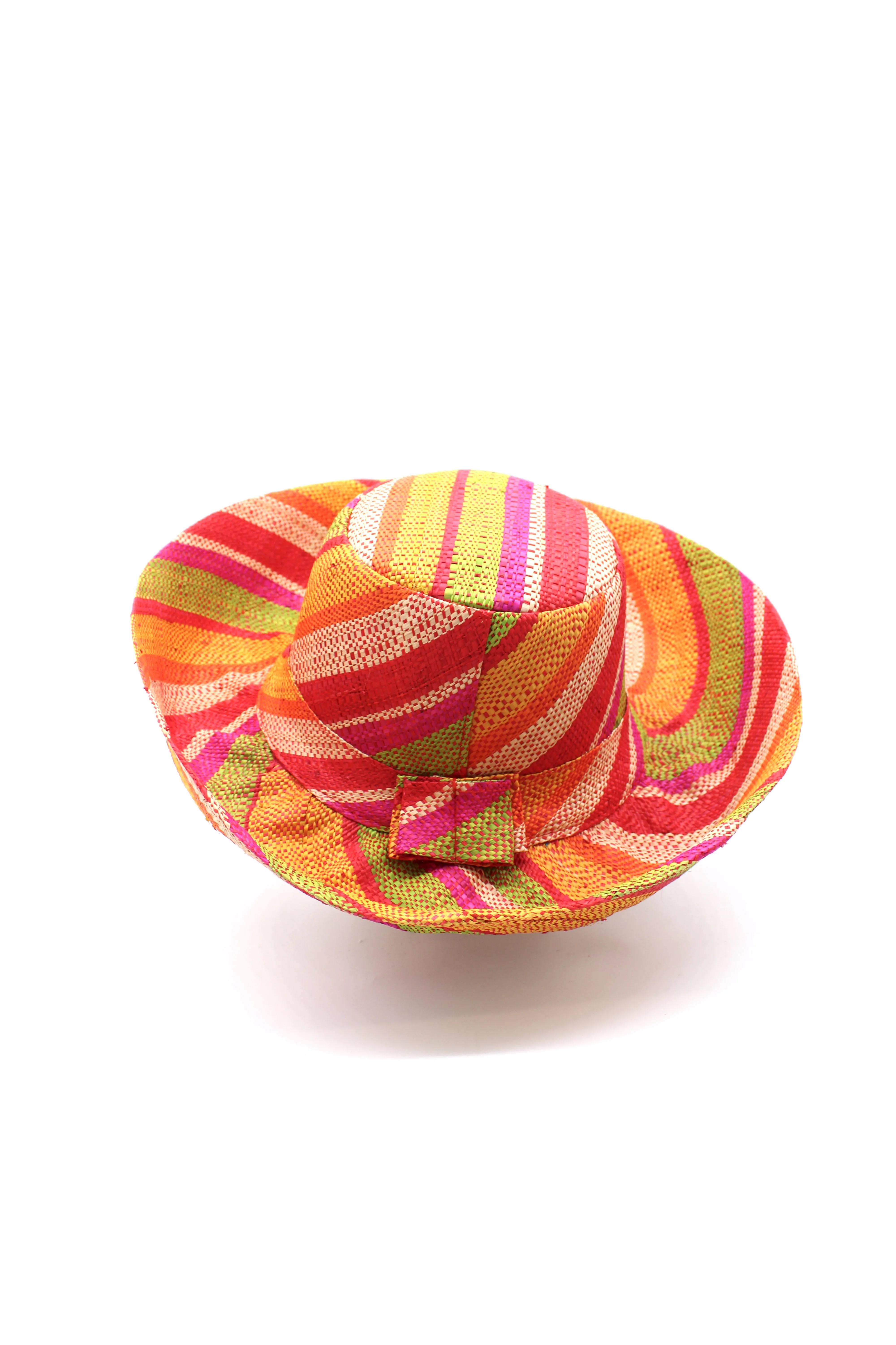5" & 7" Wide Brim Multicolor Stripe Pattern Packable Straw Sun Hats