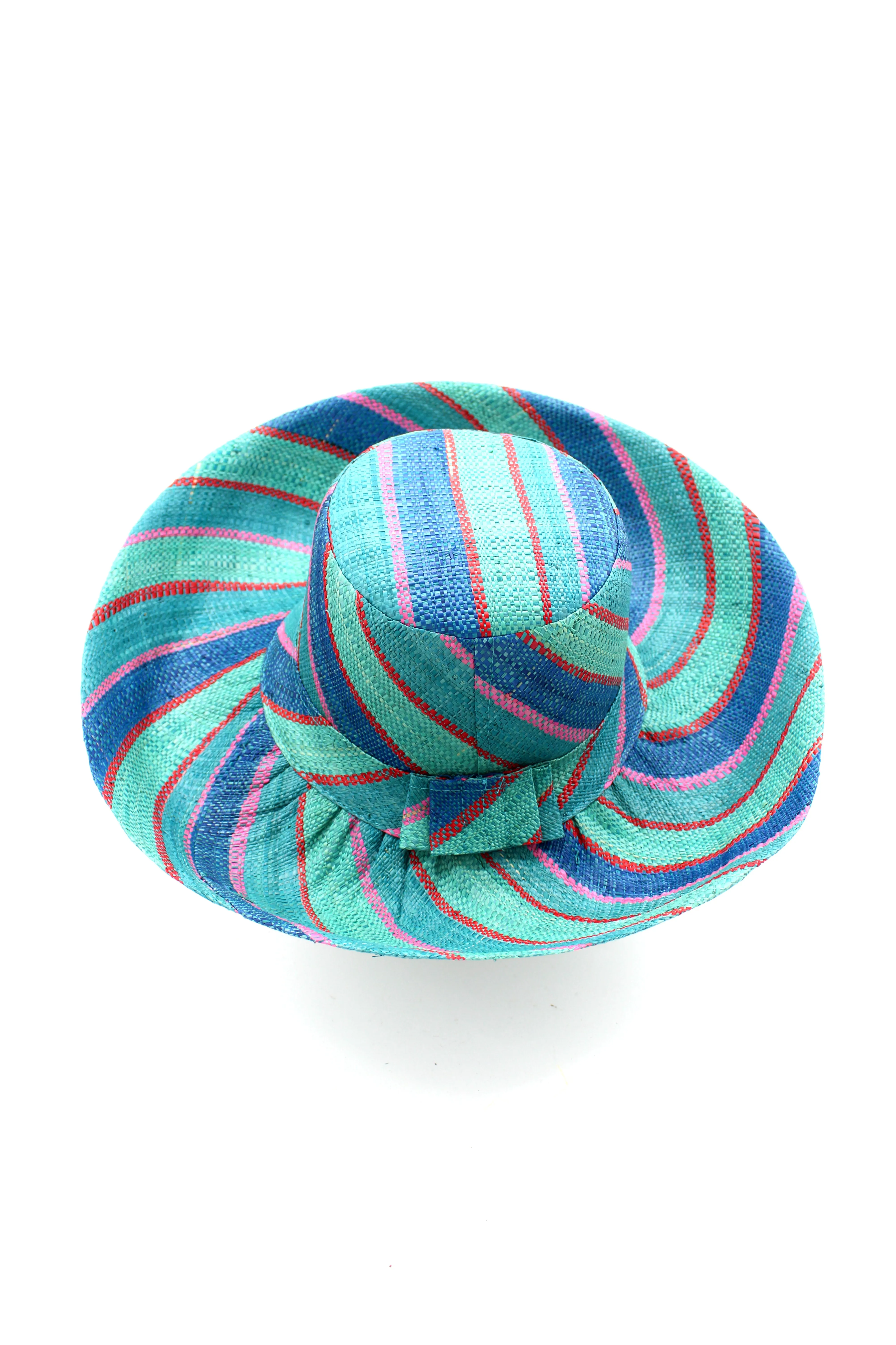 5" & 7" Wide Brim Multicolor Stripe Pattern Packable Straw Sun Hats