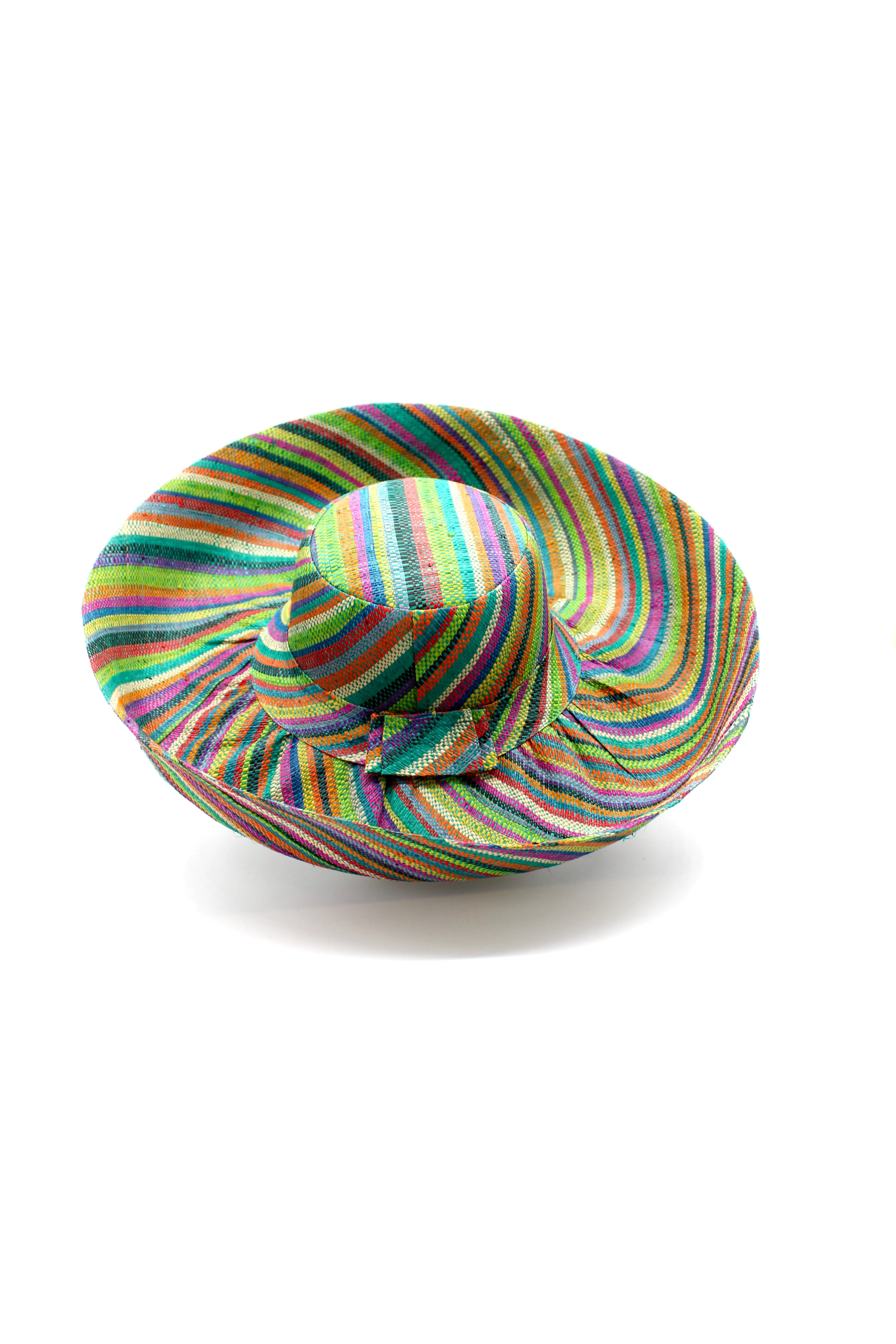 5" & 7" Wide Brim Multicolor Stripe Pattern Packable Straw Sun Hats