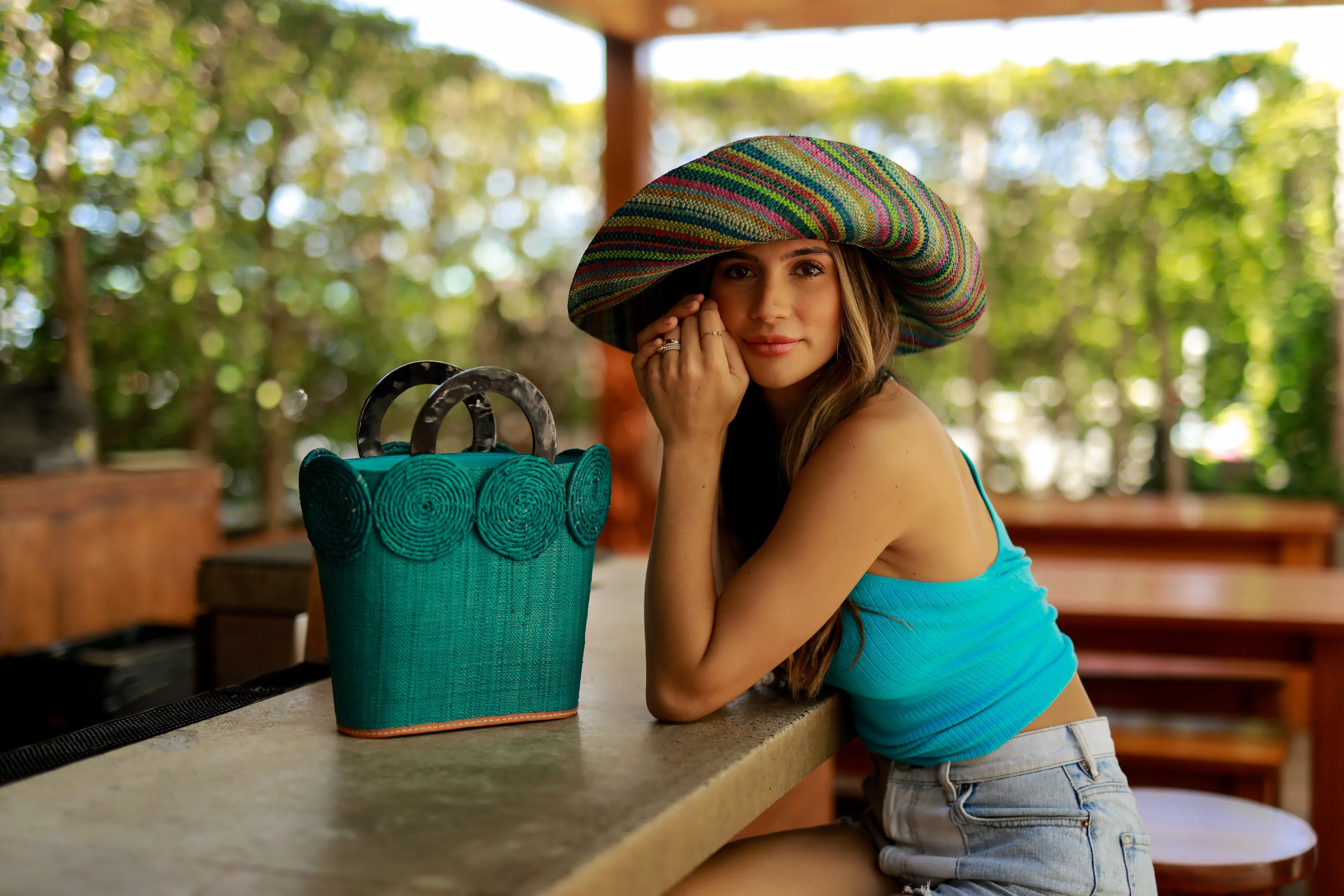 5" & 7" Wide Brim Multicolor Stripe Pattern Packable Straw Sun Hats