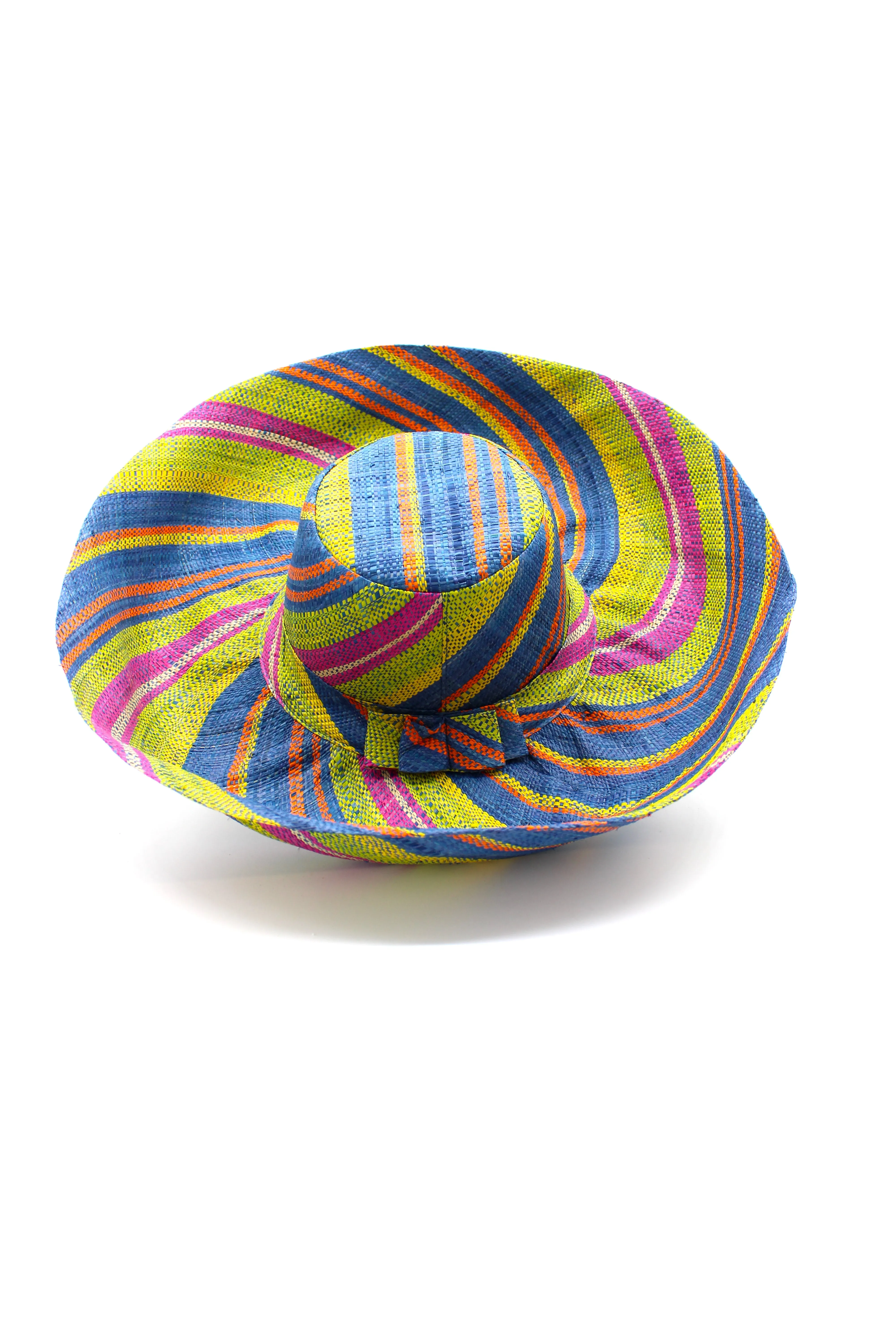 5" & 7" Wide Brim Multicolor Stripe Pattern Packable Straw Sun Hats