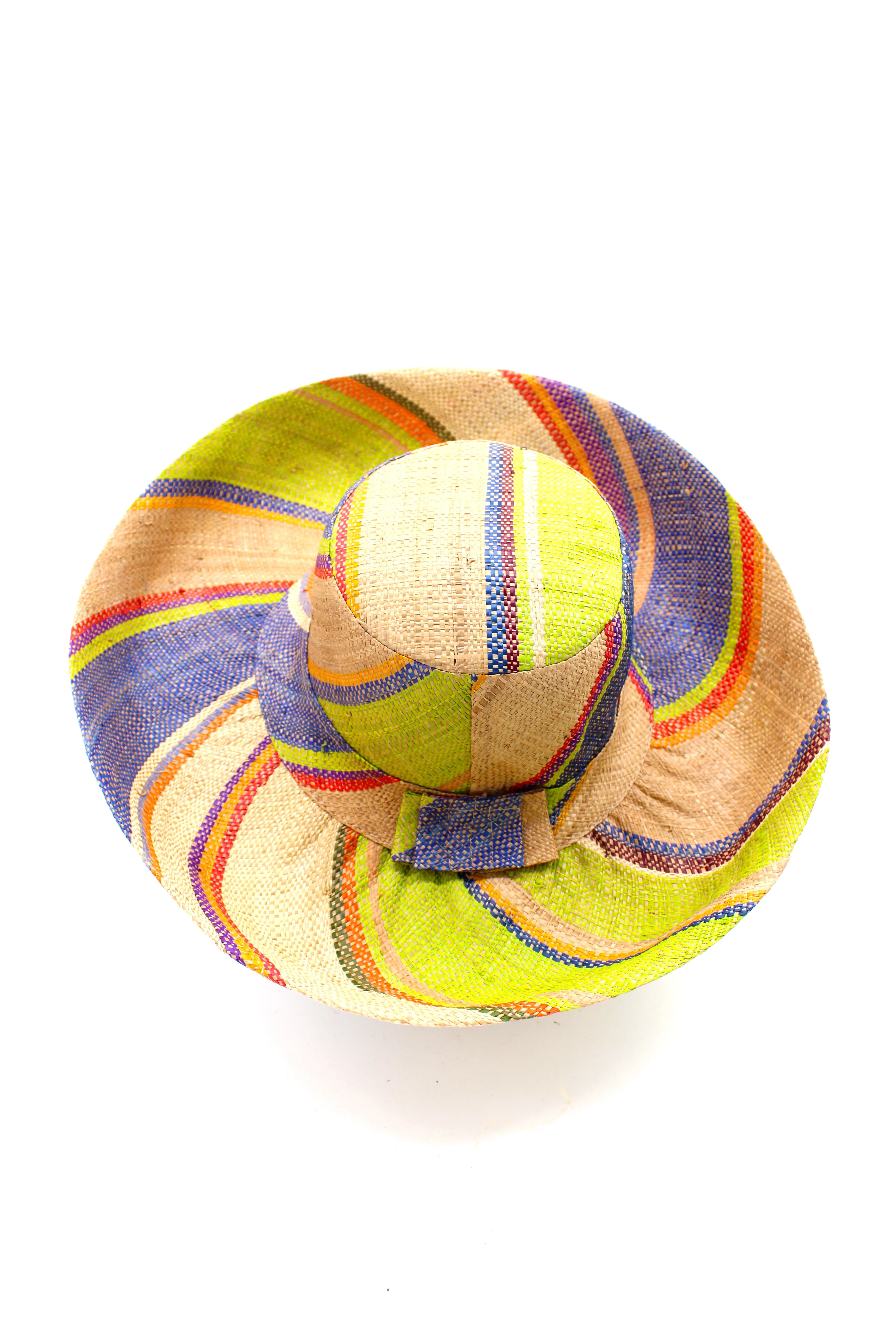 5" & 7" Wide Brim Multicolor Stripe Pattern Packable Straw Sun Hats