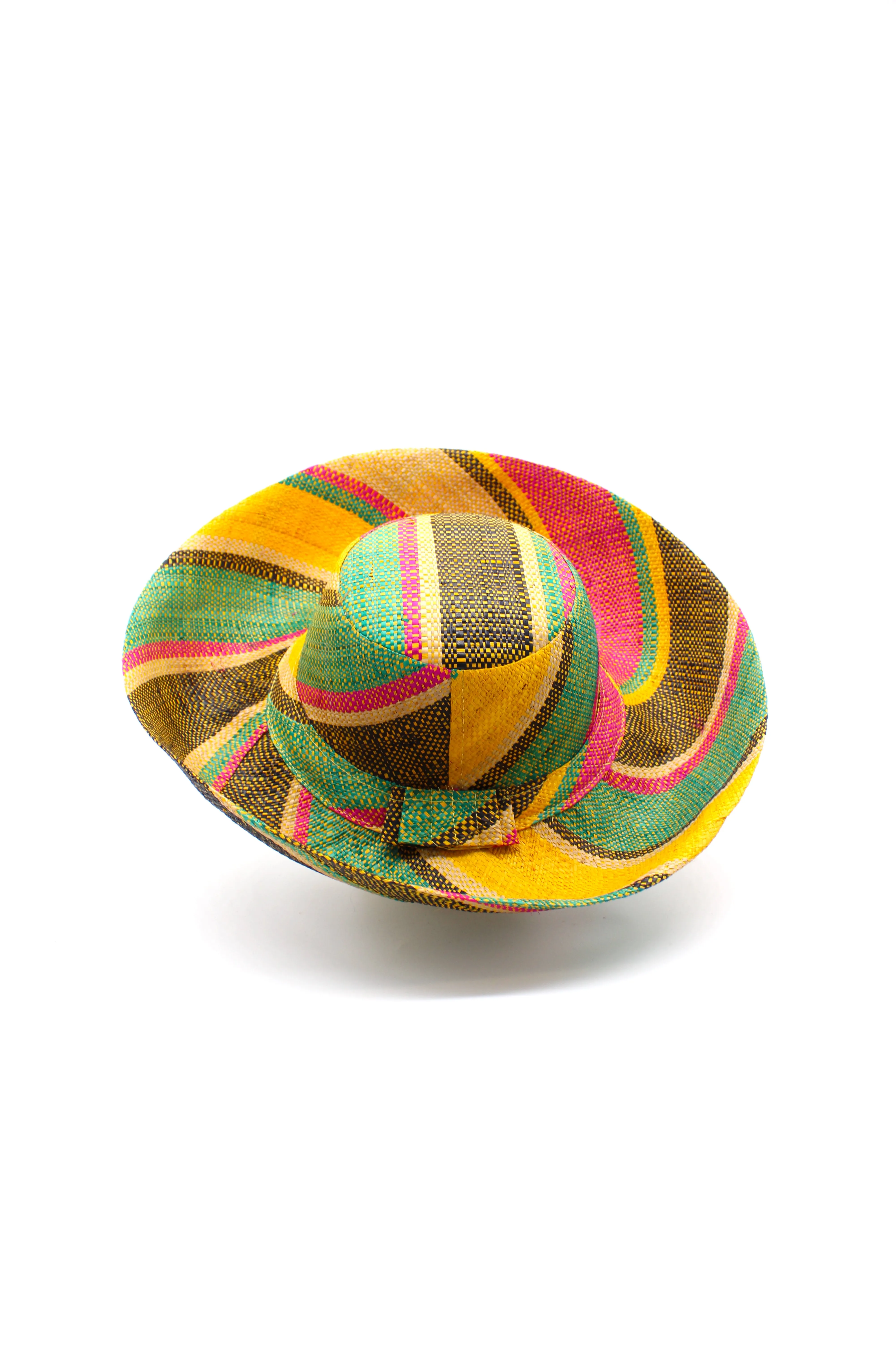 5" & 7" Wide Brim Multicolor Stripe Pattern Packable Straw Sun Hats