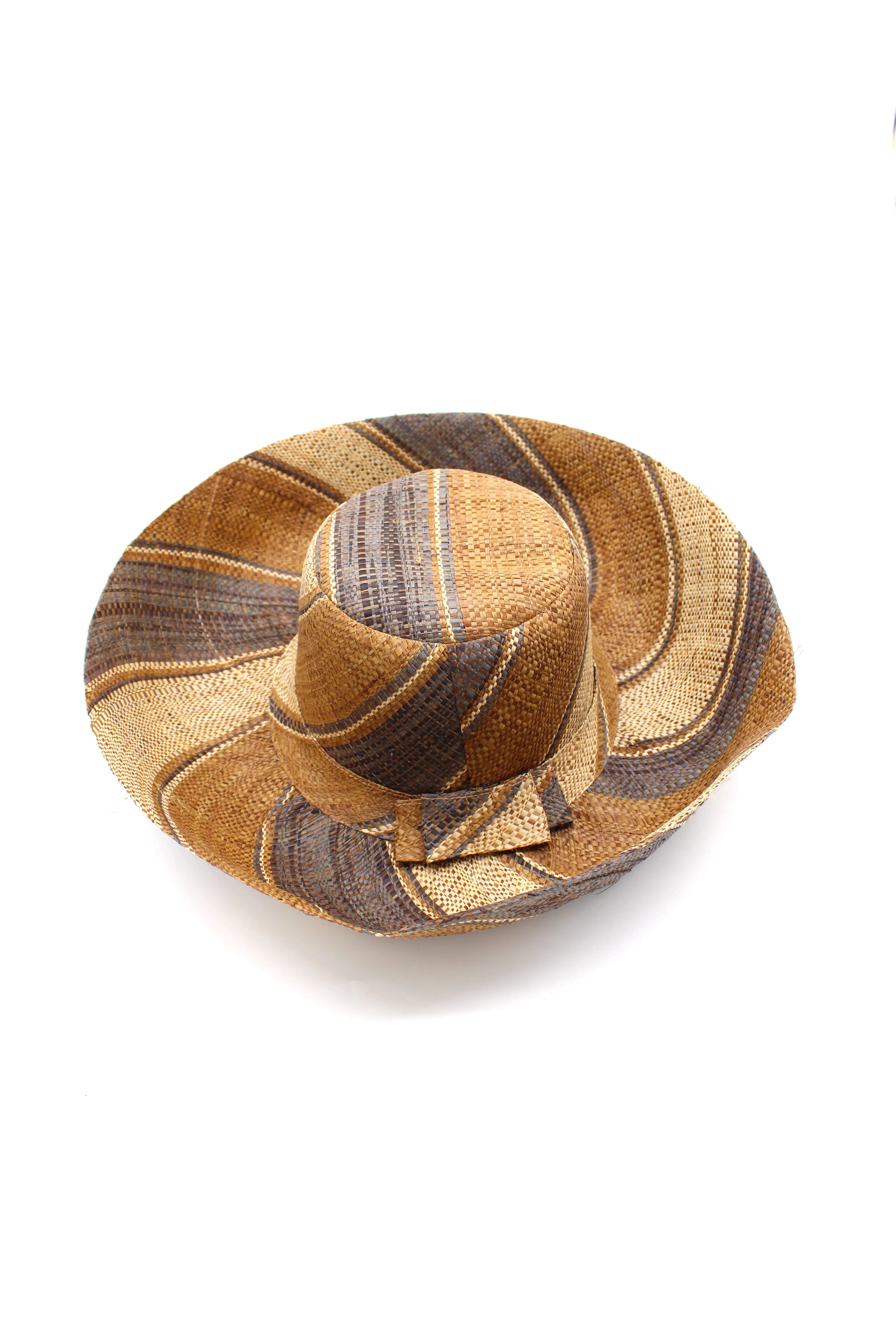 5" & 7" Wide Brim Multicolor Stripe Pattern Packable Straw Sun Hats