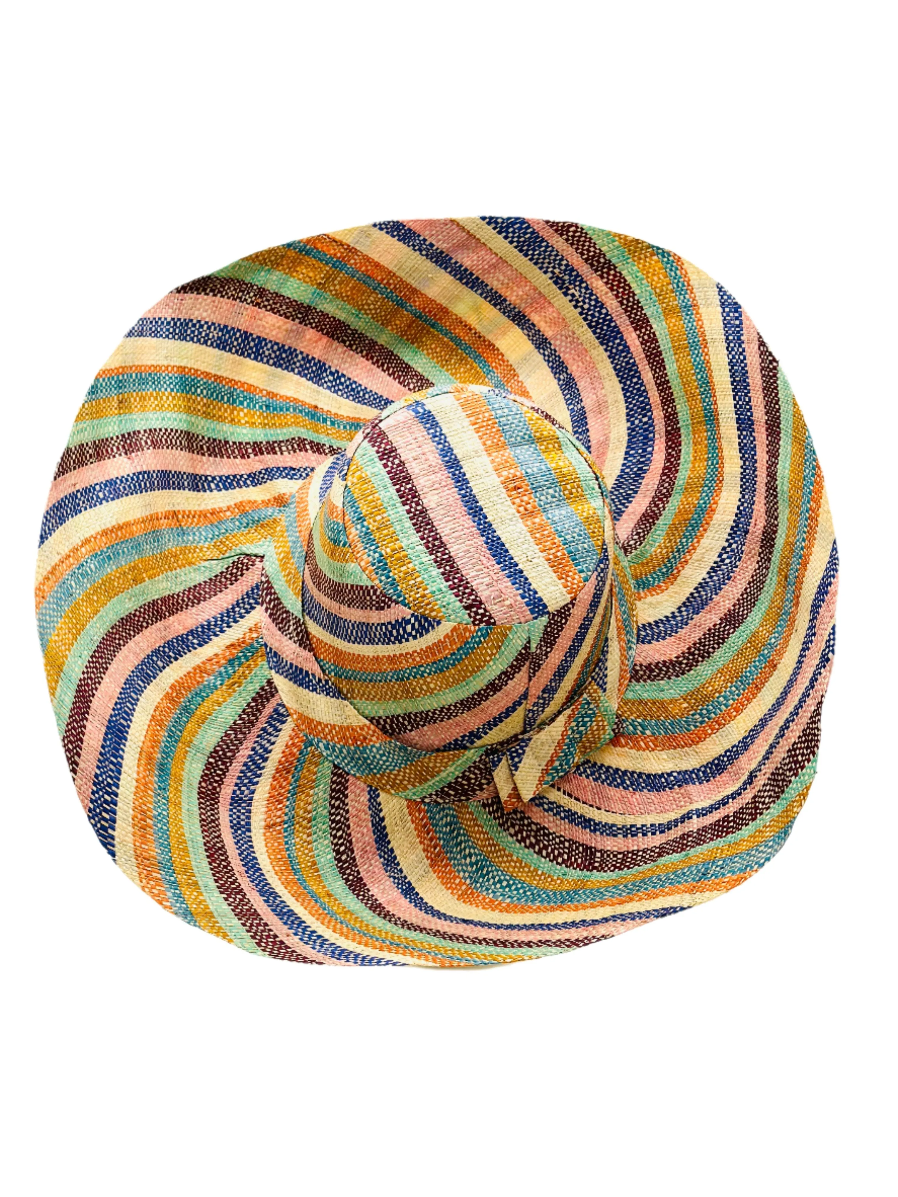 5" & 7" Wide Brim Multicolor Stripe Pattern Packable Straw Sun Hats