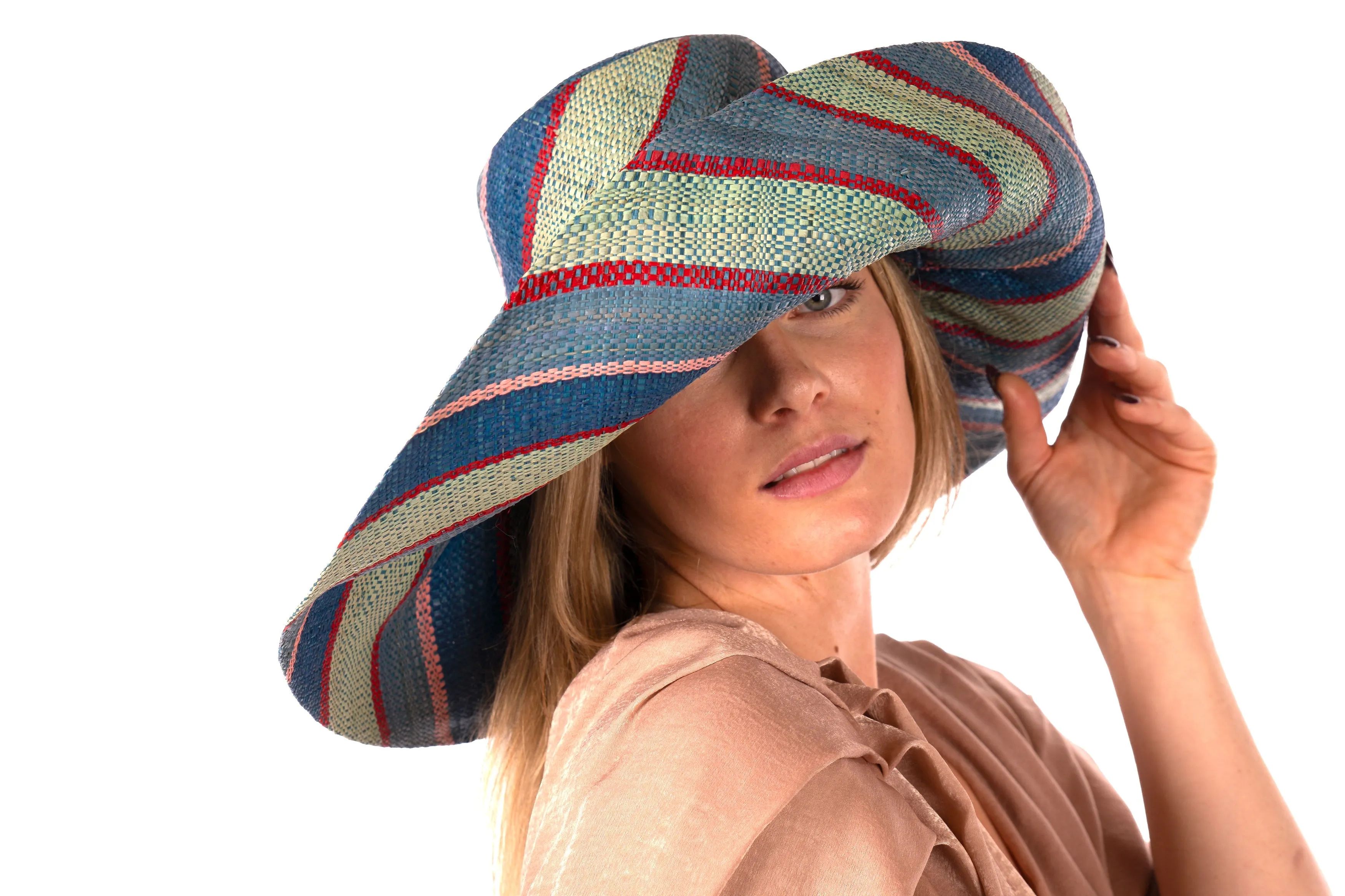 5" & 7" Wide Brim Multicolor Stripe Pattern Packable Straw Sun Hats