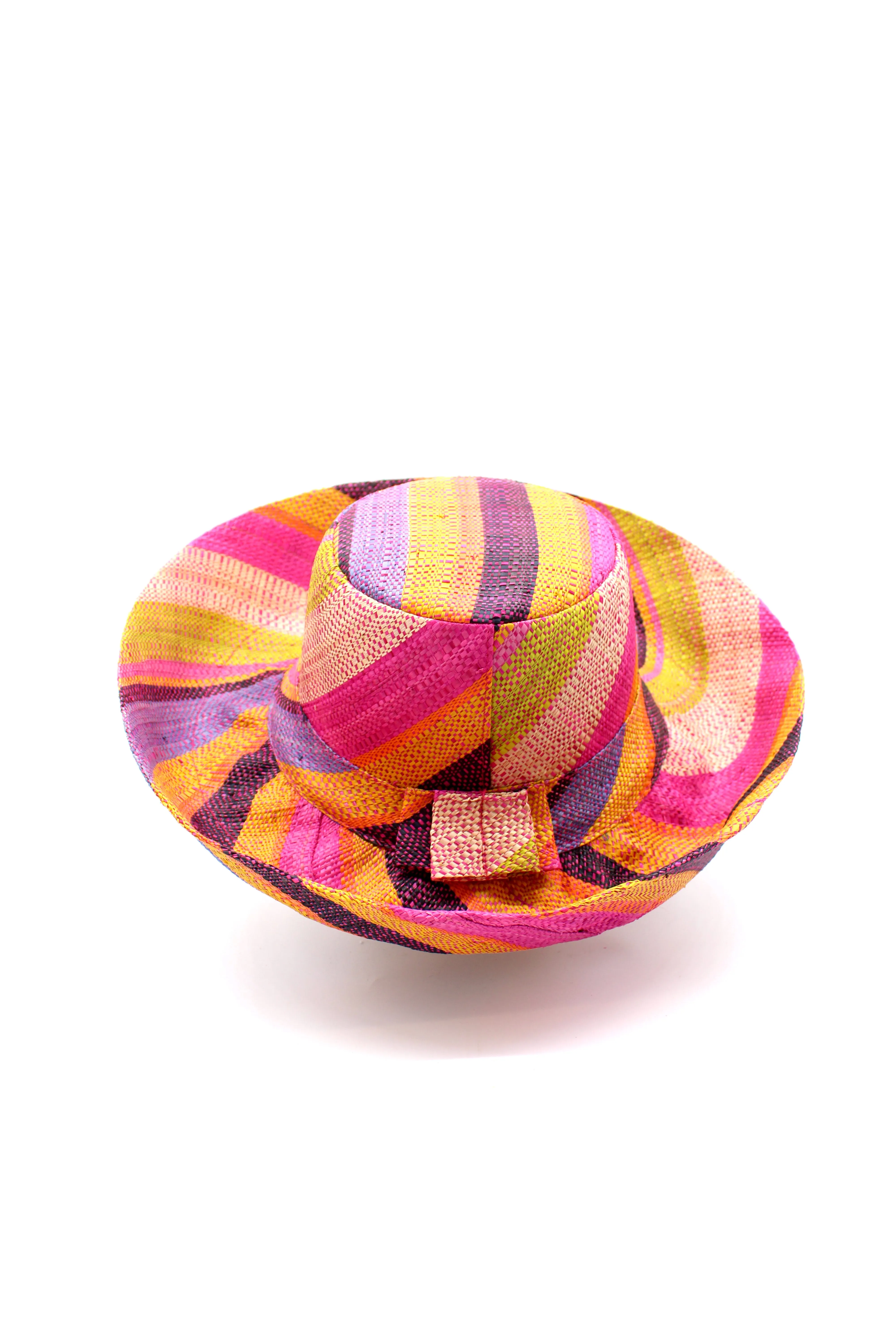 5" & 7" Wide Brim Multicolor Stripe Pattern Packable Straw Sun Hats