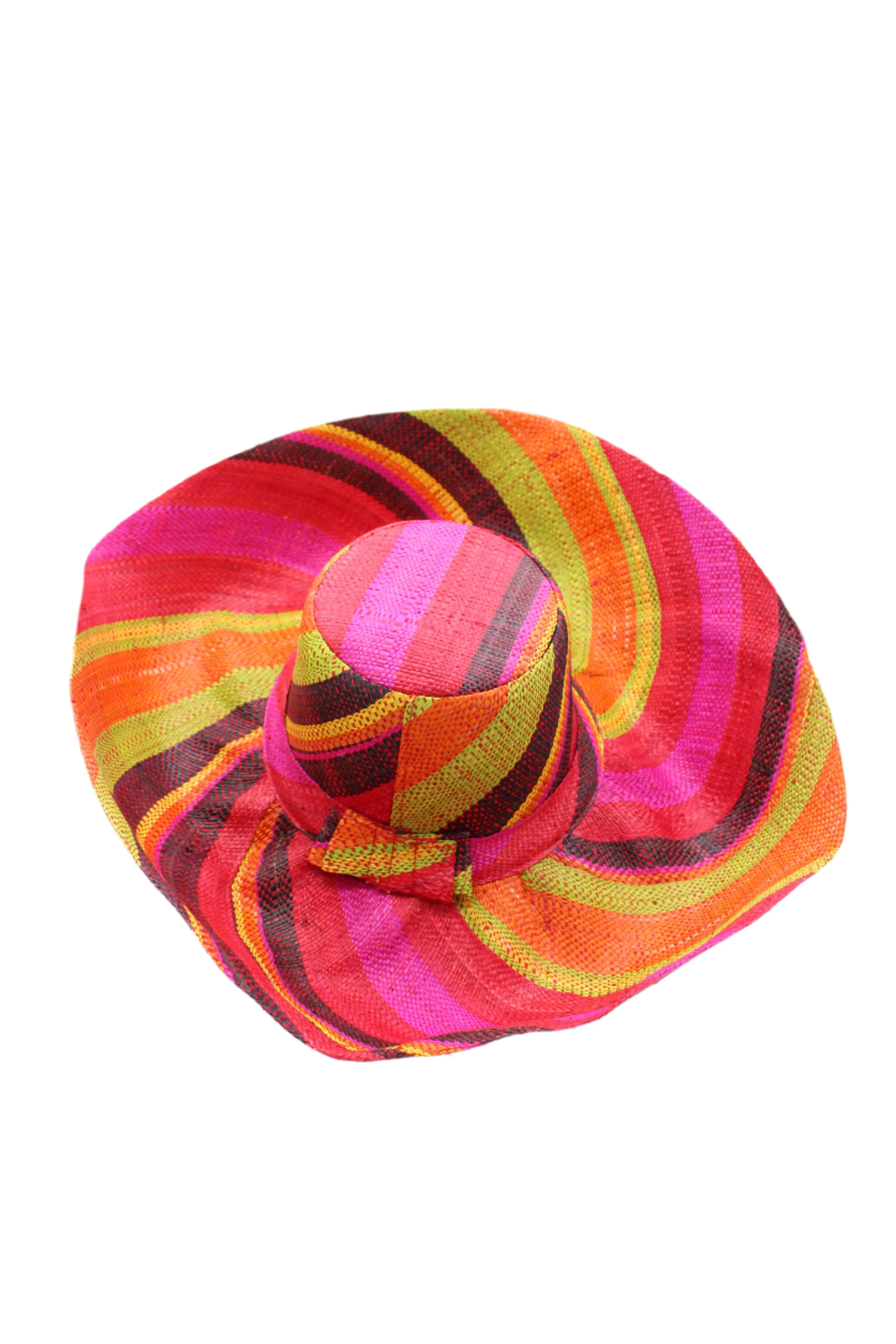 5" & 7" Wide Brim Multicolor Stripe Pattern Packable Straw Sun Hats
