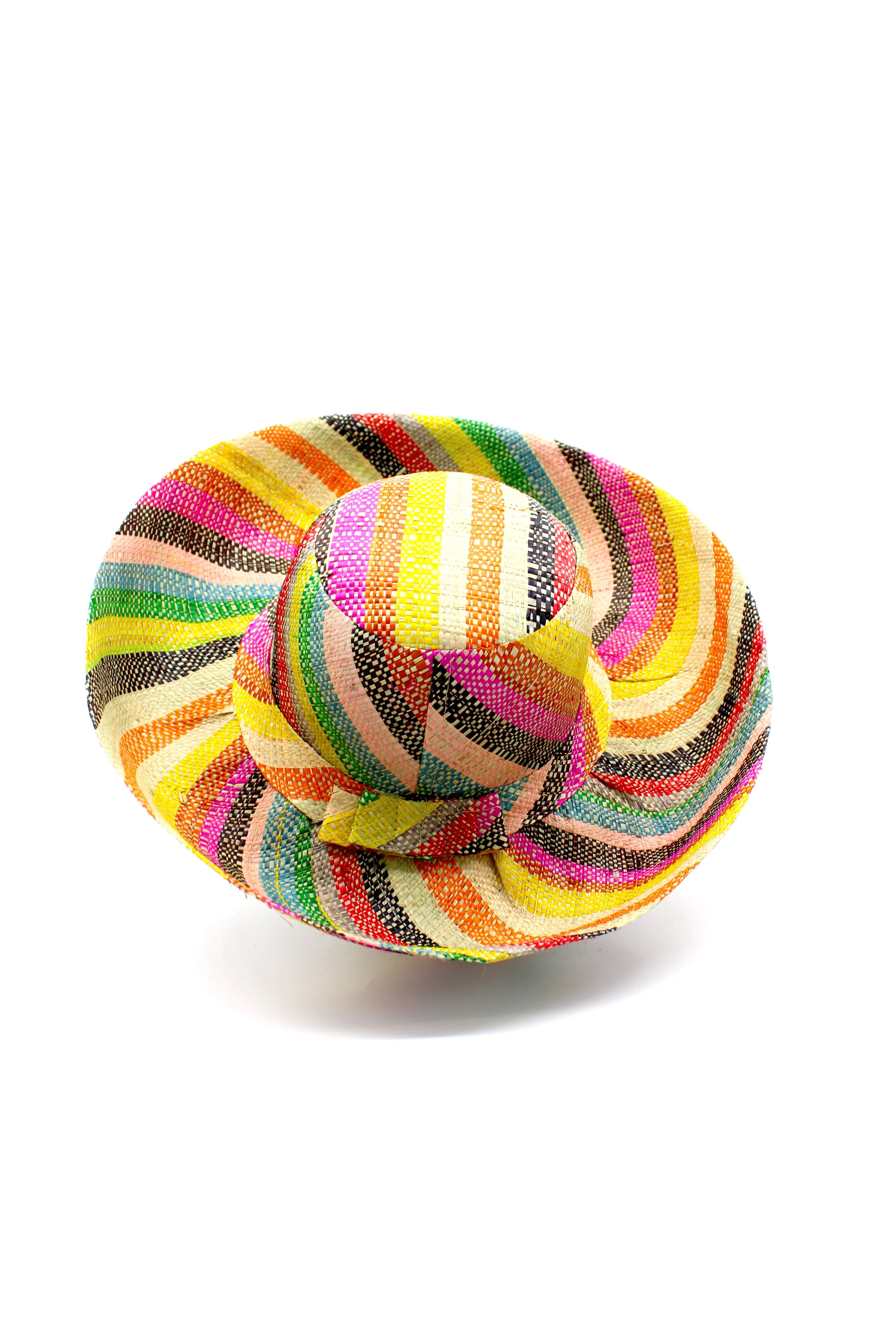 5" & 7" Wide Brim Multicolor Stripe Pattern Packable Straw Sun Hats