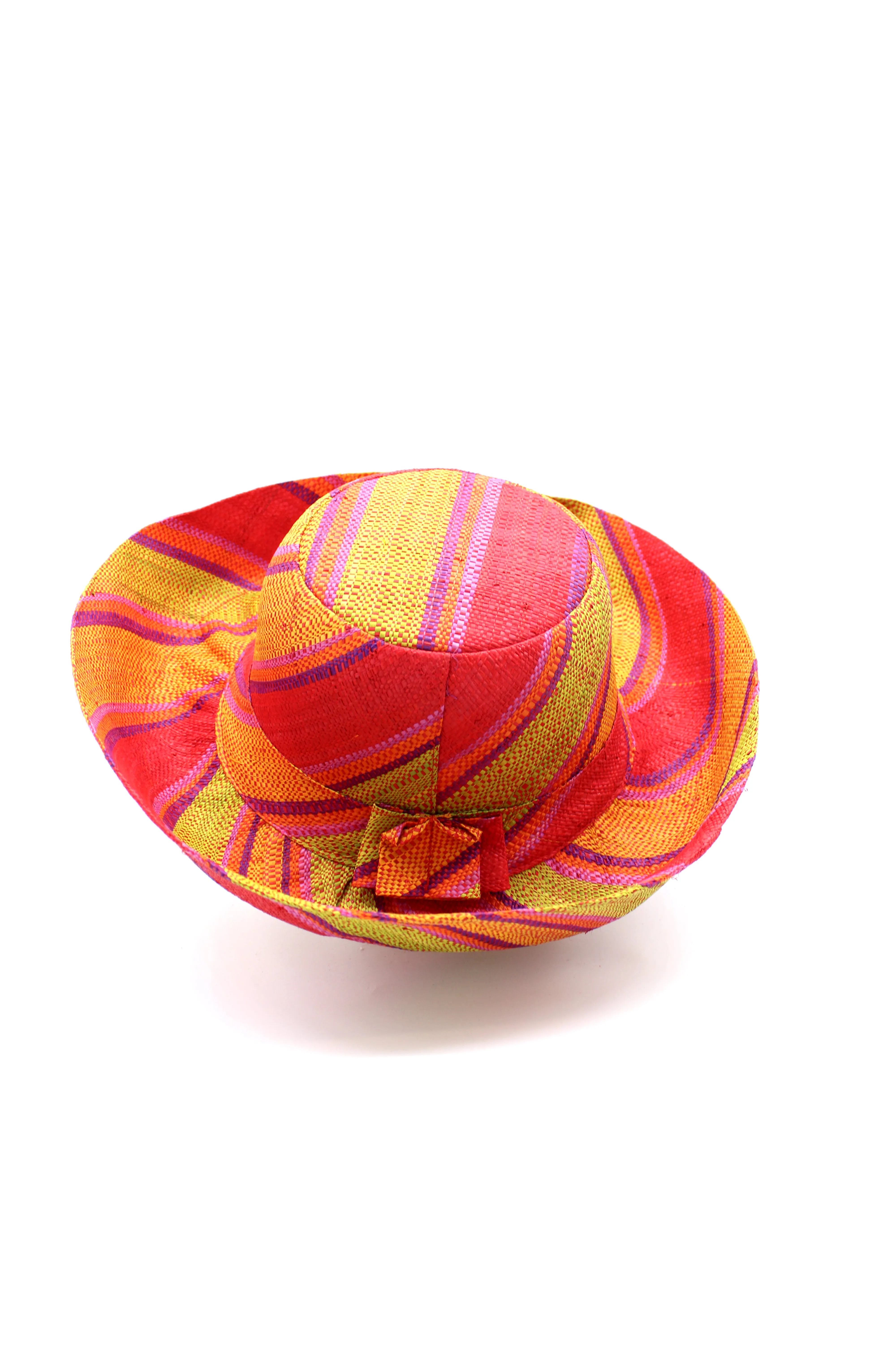 5" & 7" Wide Brim Multicolor Stripe Pattern Packable Straw Sun Hats