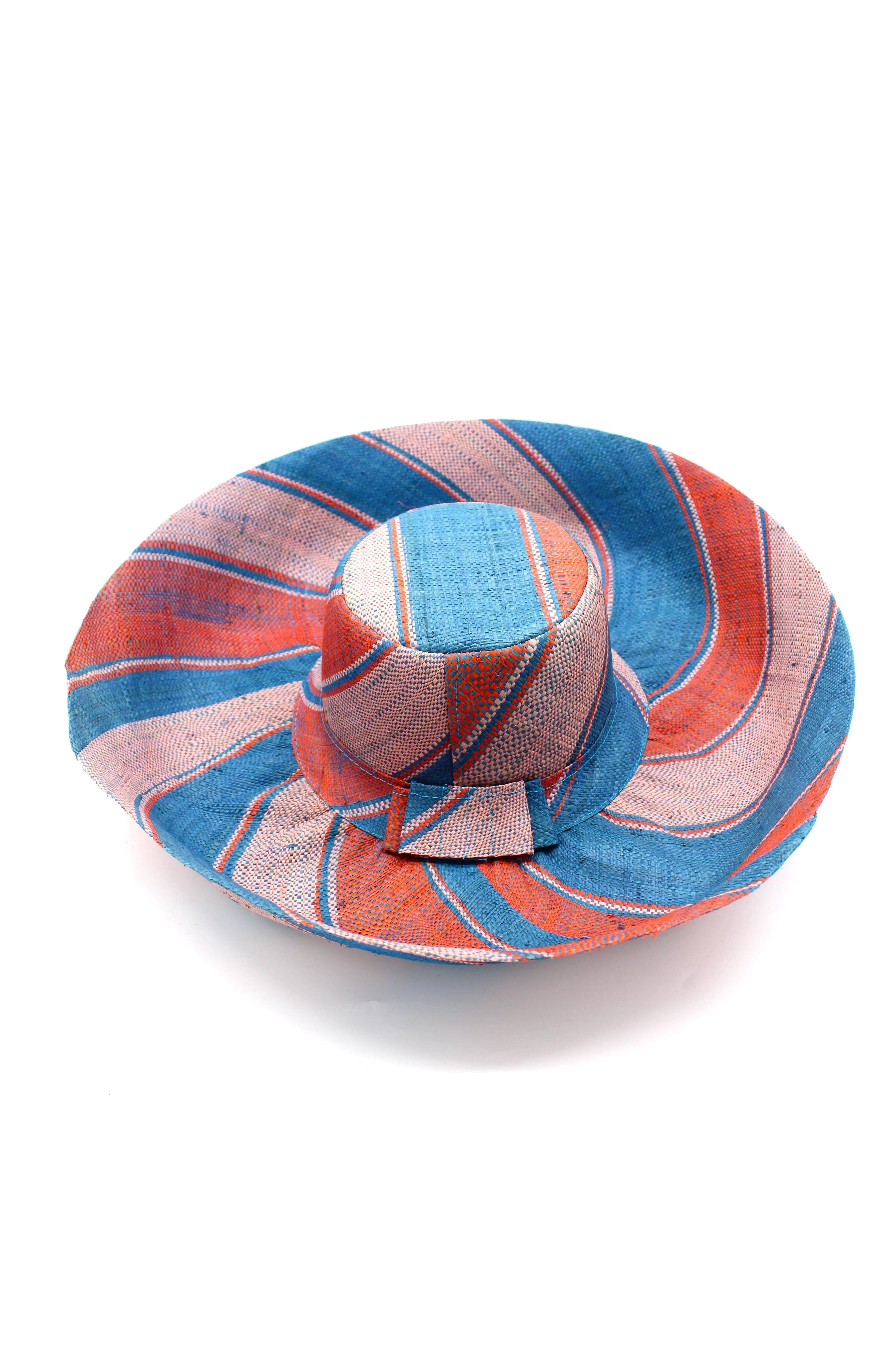 5" & 7" Wide Brim Multicolor Stripe Pattern Packable Straw Sun Hats
