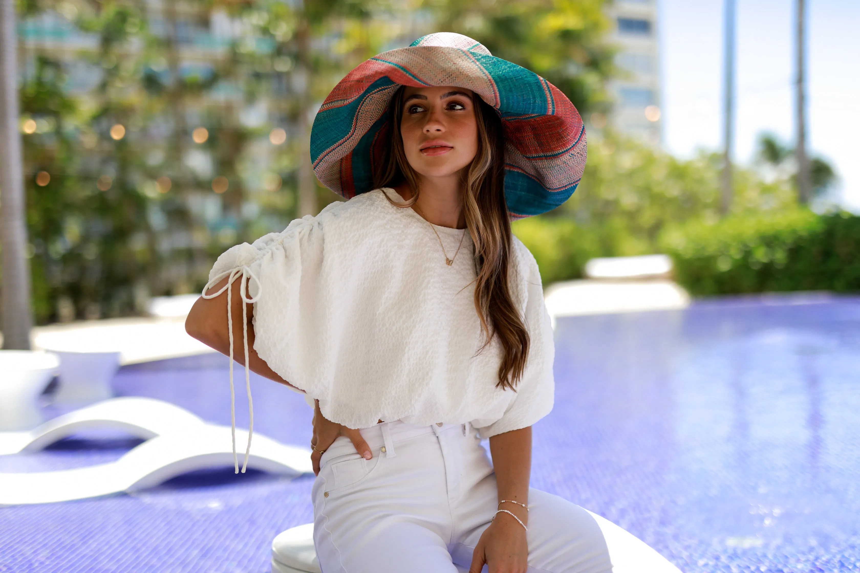 5" & 7" Wide Brim Multicolor Stripe Pattern Packable Straw Sun Hats