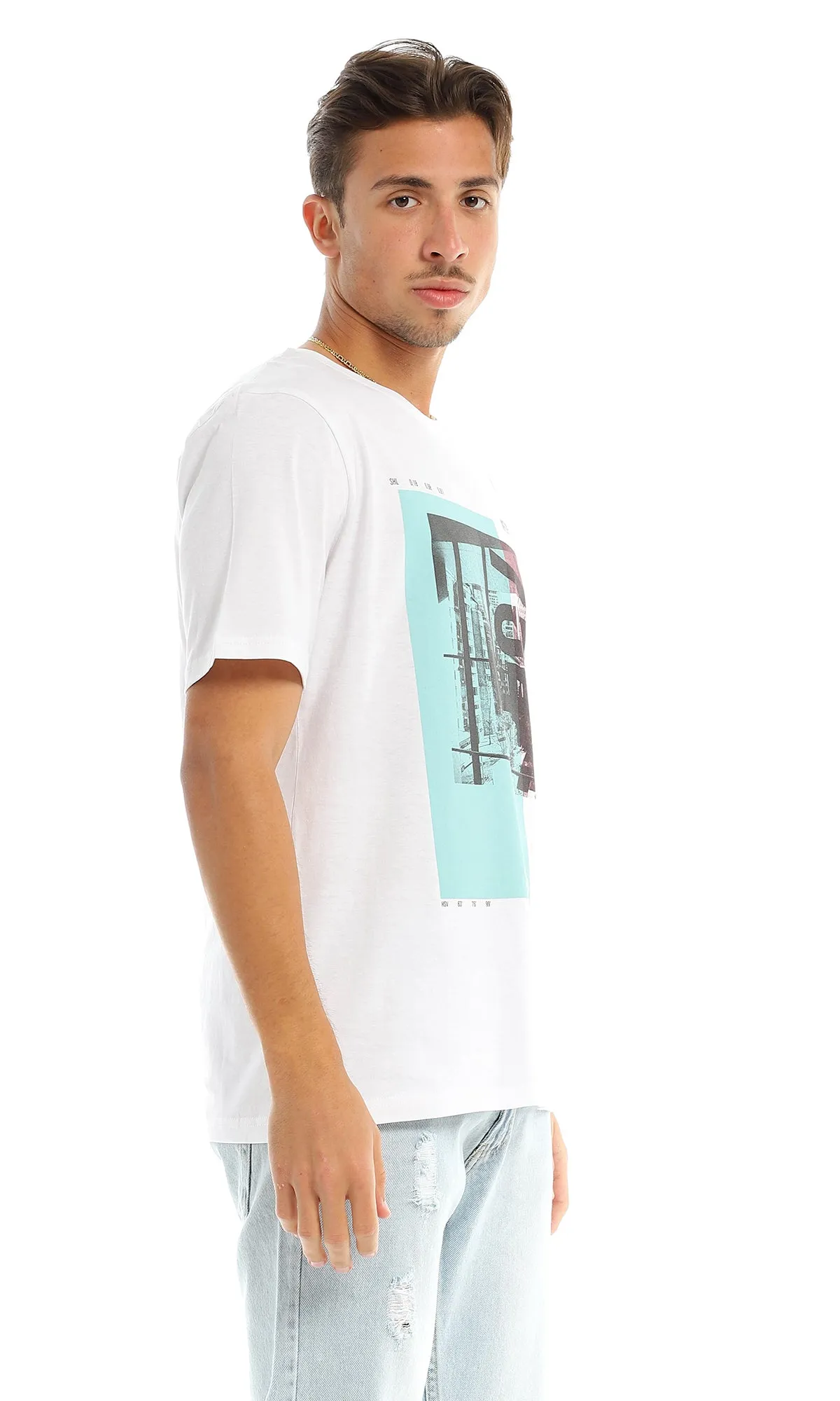 97399 Front Printing Short Sleeves White T-Shirt