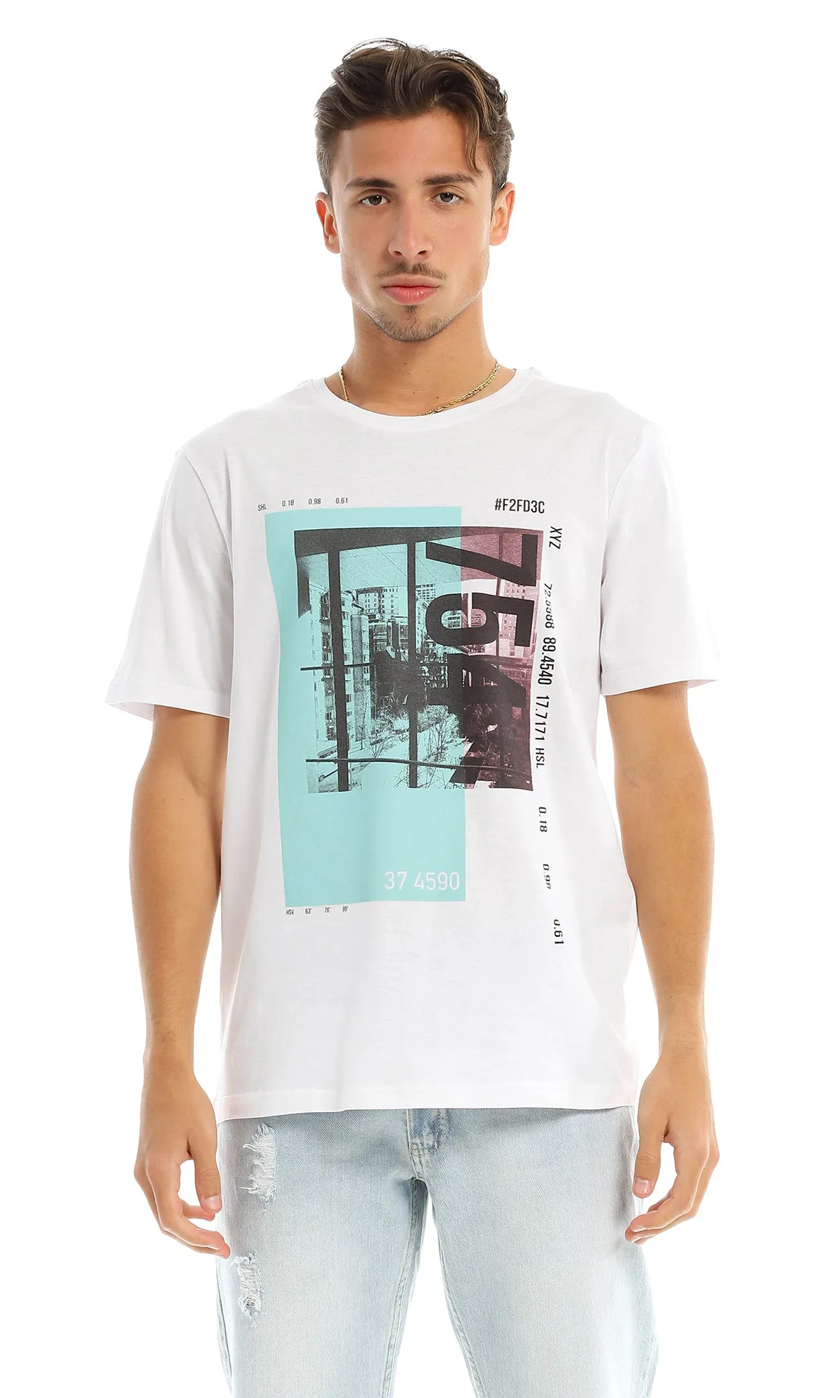 97399 Front Printing Short Sleeves White T-Shirt