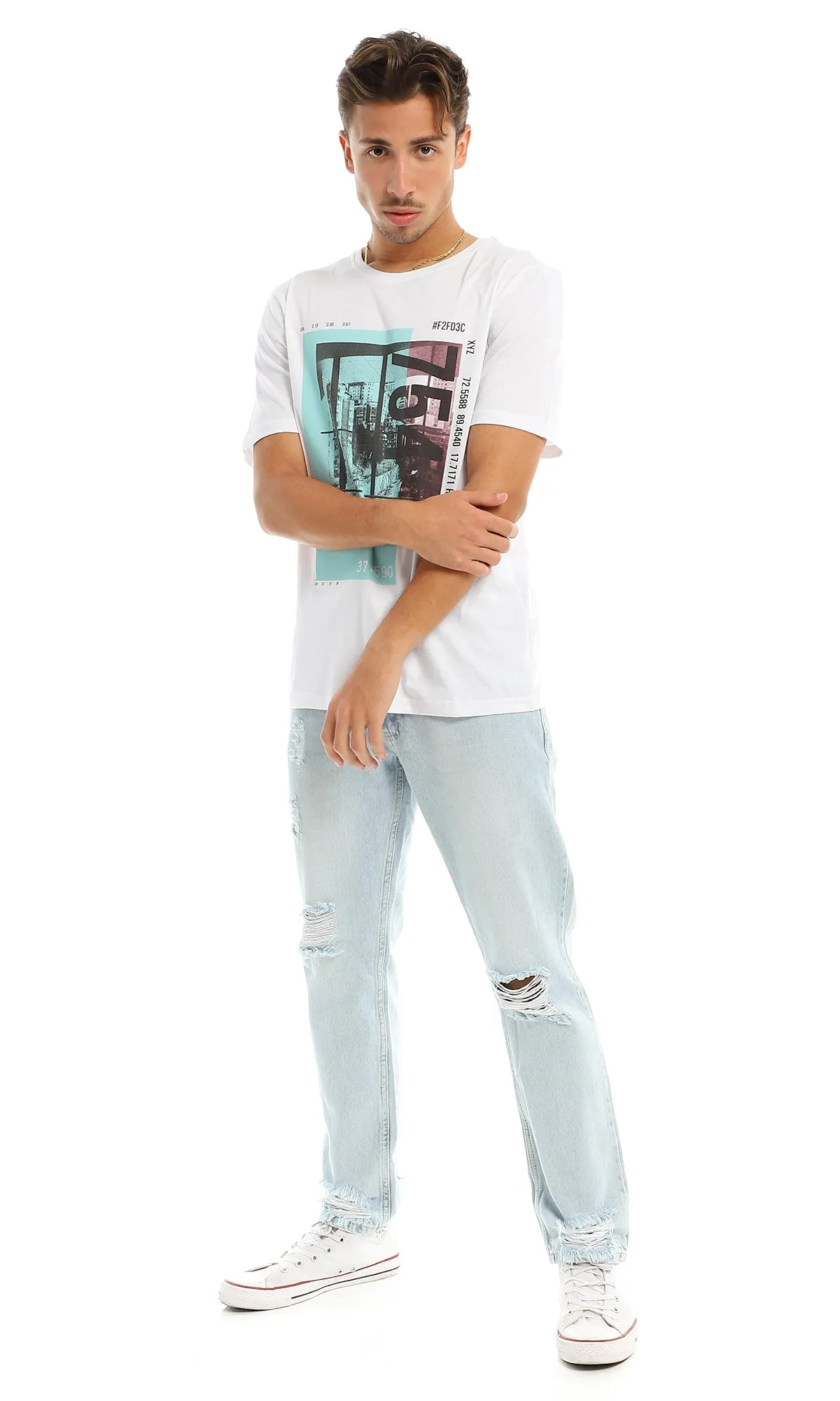 97399 Front Printing Short Sleeves White T-Shirt