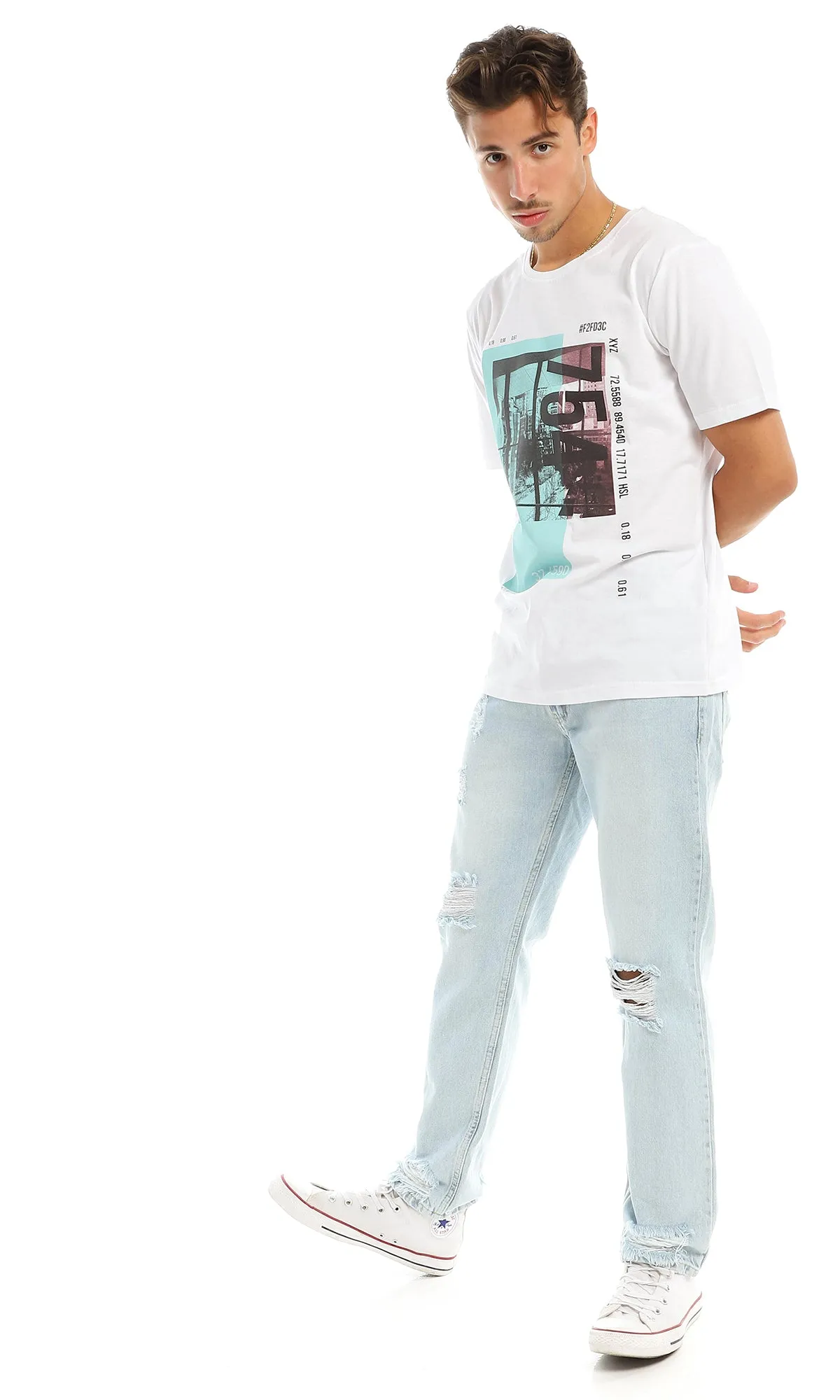 97399 Front Printing Short Sleeves White T-Shirt