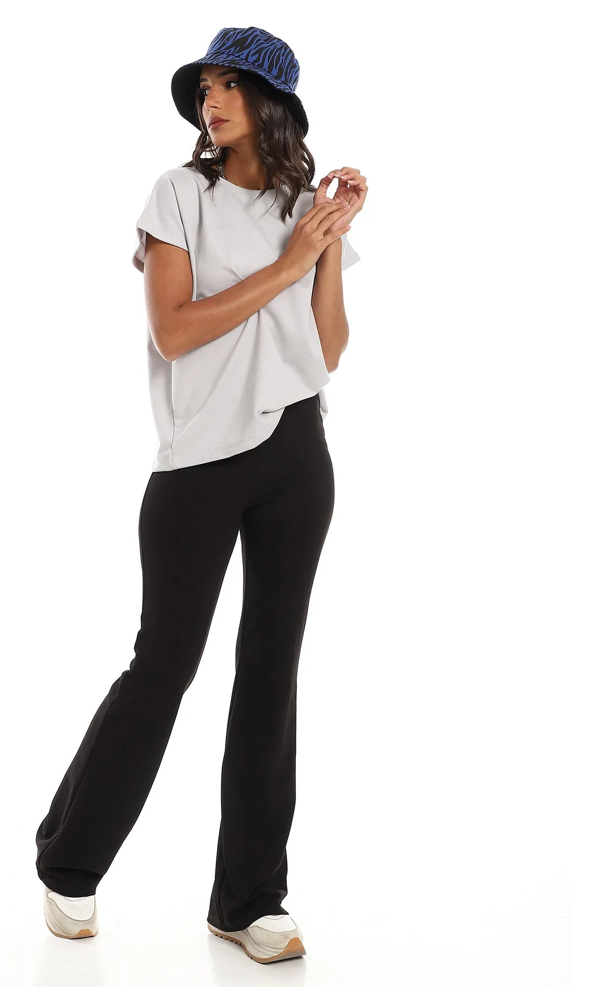 98861 Regular Fit Slip On Cap Sleeves T-Shirt - Light Grey