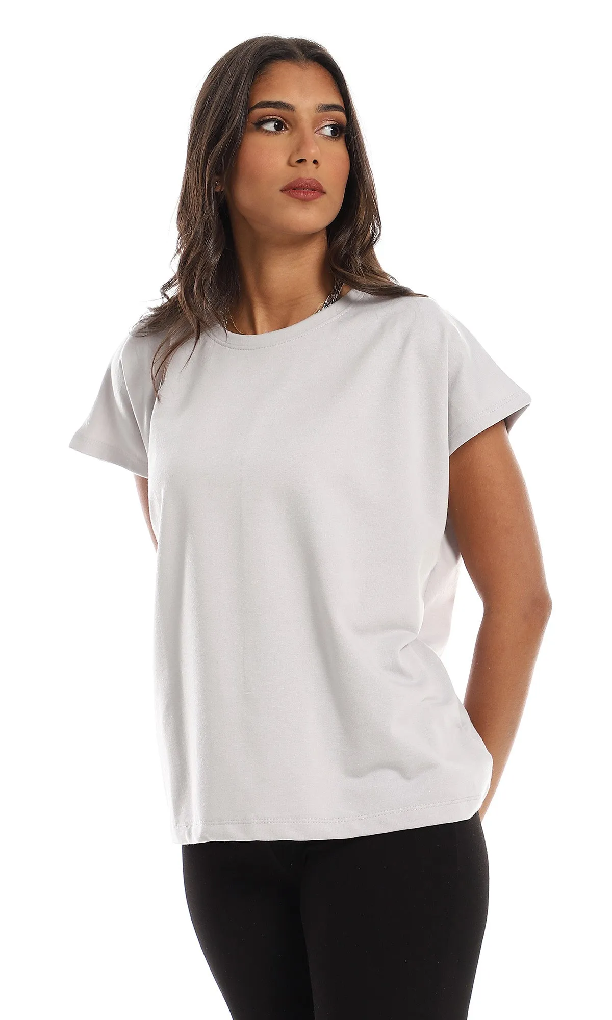 98861 Regular Fit Slip On Cap Sleeves T-Shirt - Light Grey