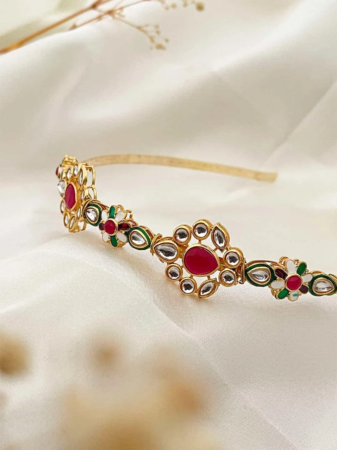 Ad Kundan With Coloured Stoned Designer Hairband