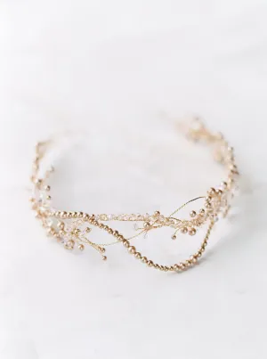 AMIRA | Crystal and Gold Pearl Wedding Crown