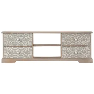 Avalon Solid wood 4 Drawer Tv Unit Whitewash 120cm