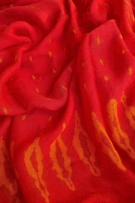Bamboo Scarf-Vibrant Rio Print Scarf in Red, Fuschia & Orange