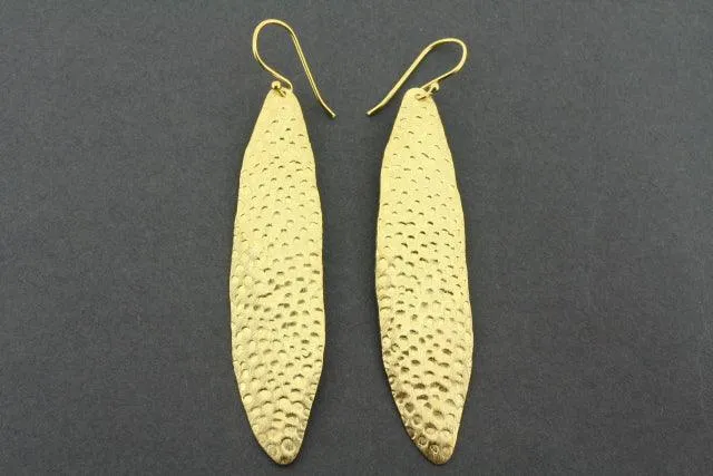 battered olive leaf earring - gold plated