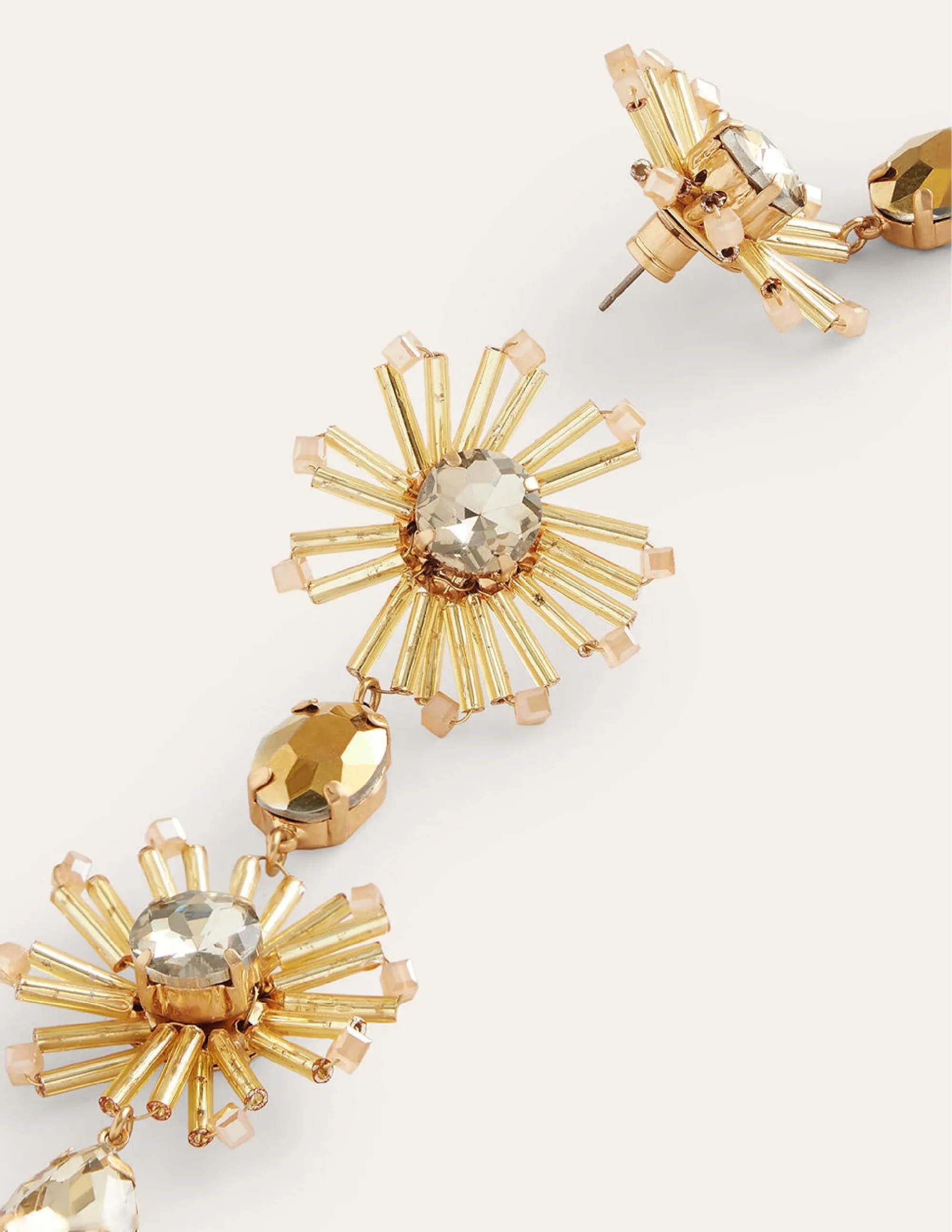 Bead Floral Drop Earrings-Gold