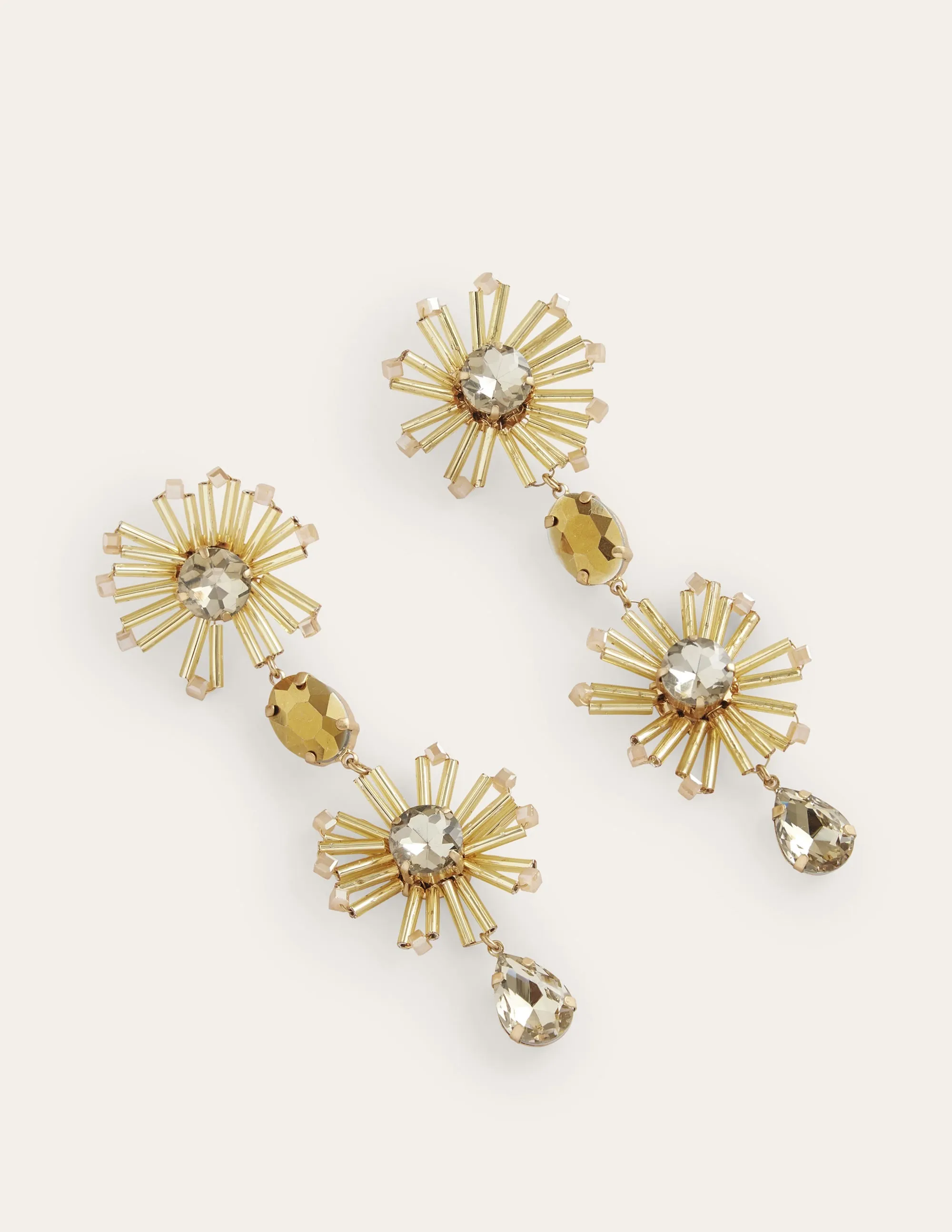 Bead Floral Drop Earrings-Gold