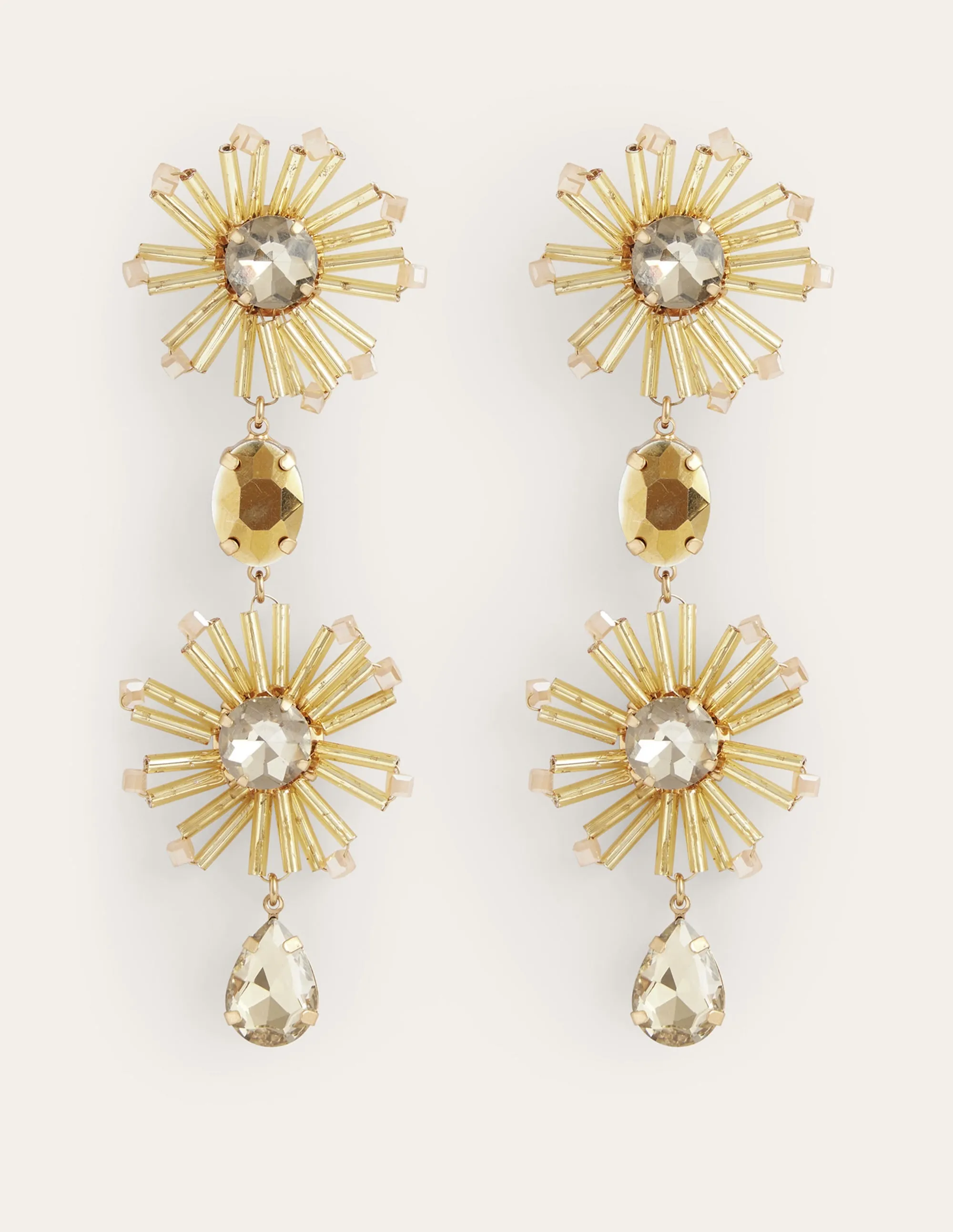 Bead Floral Drop Earrings-Gold