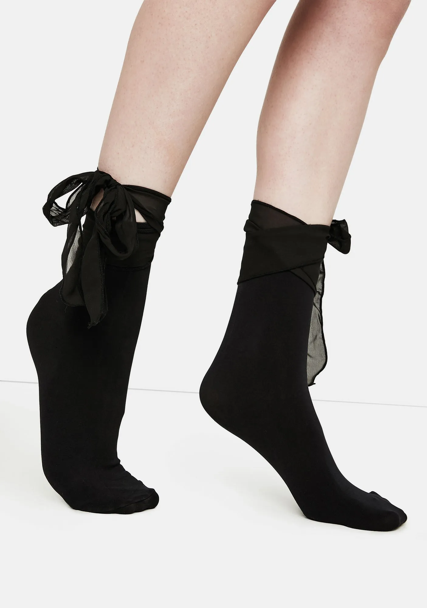 Black Ballerina Chiffon Bow Ankle Socks