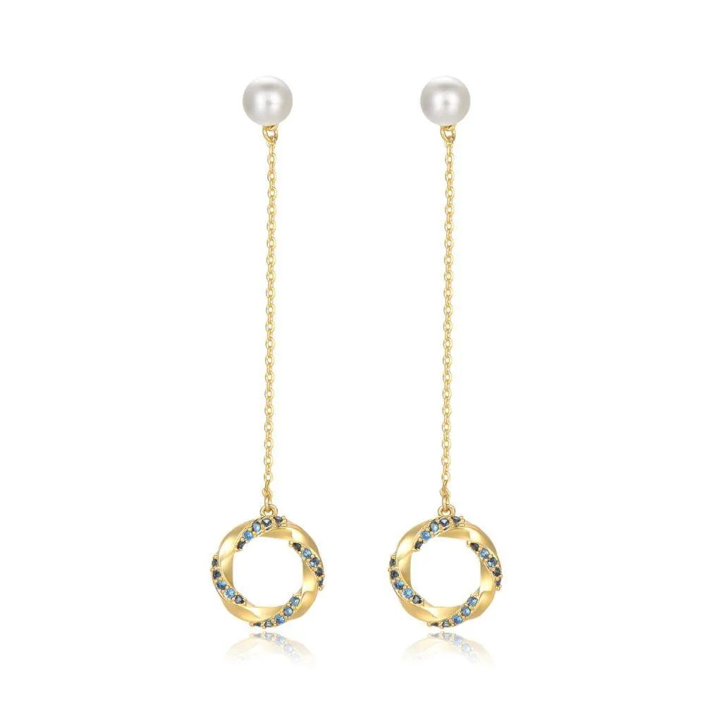 Blue Cubic Zirconia Pearl Dangle Earrings -KFJE0401