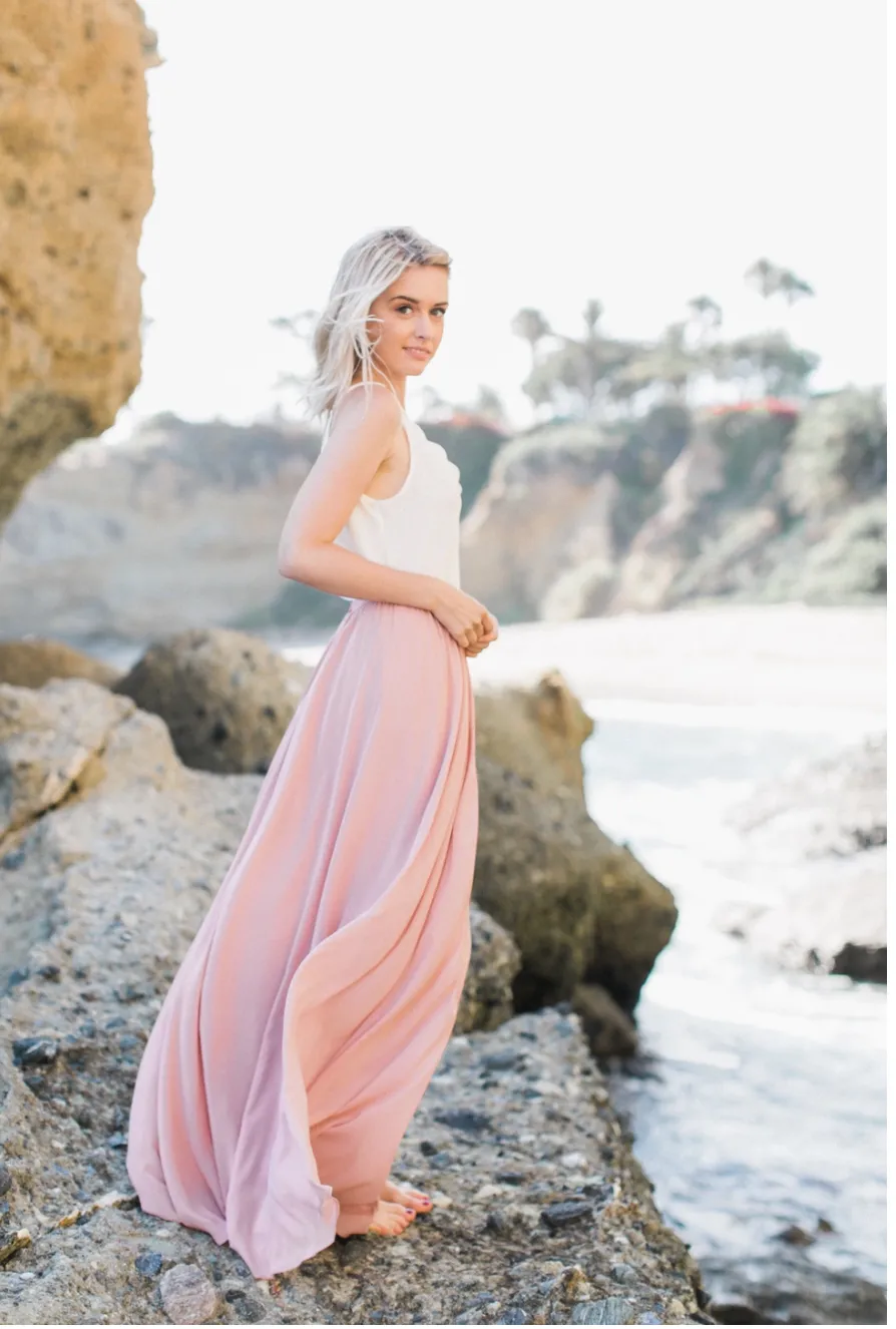 Blue Grey Chiffon Flowy Maxi Skirt